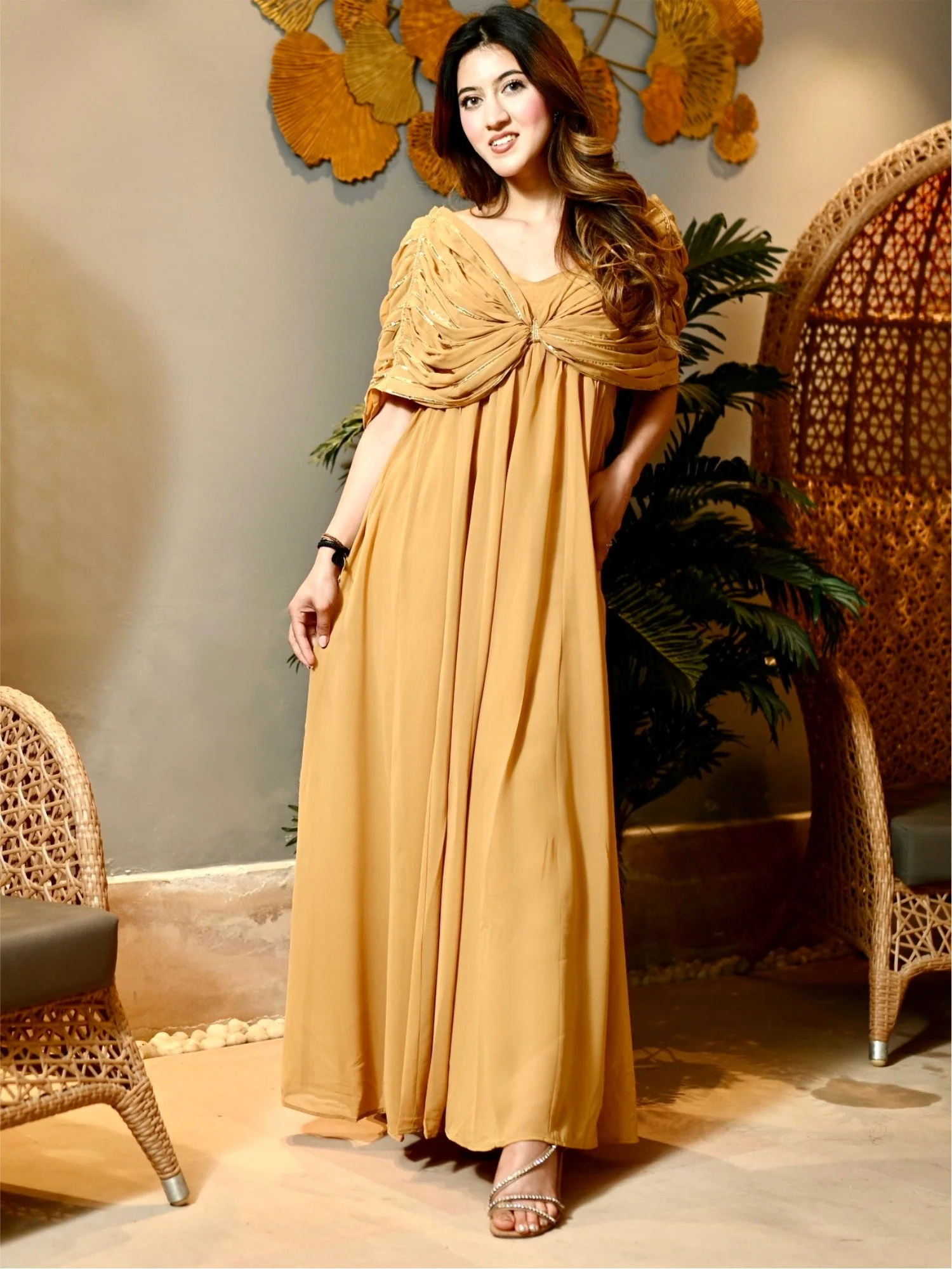 Beige Georgette Party Long Dress - Image 3
