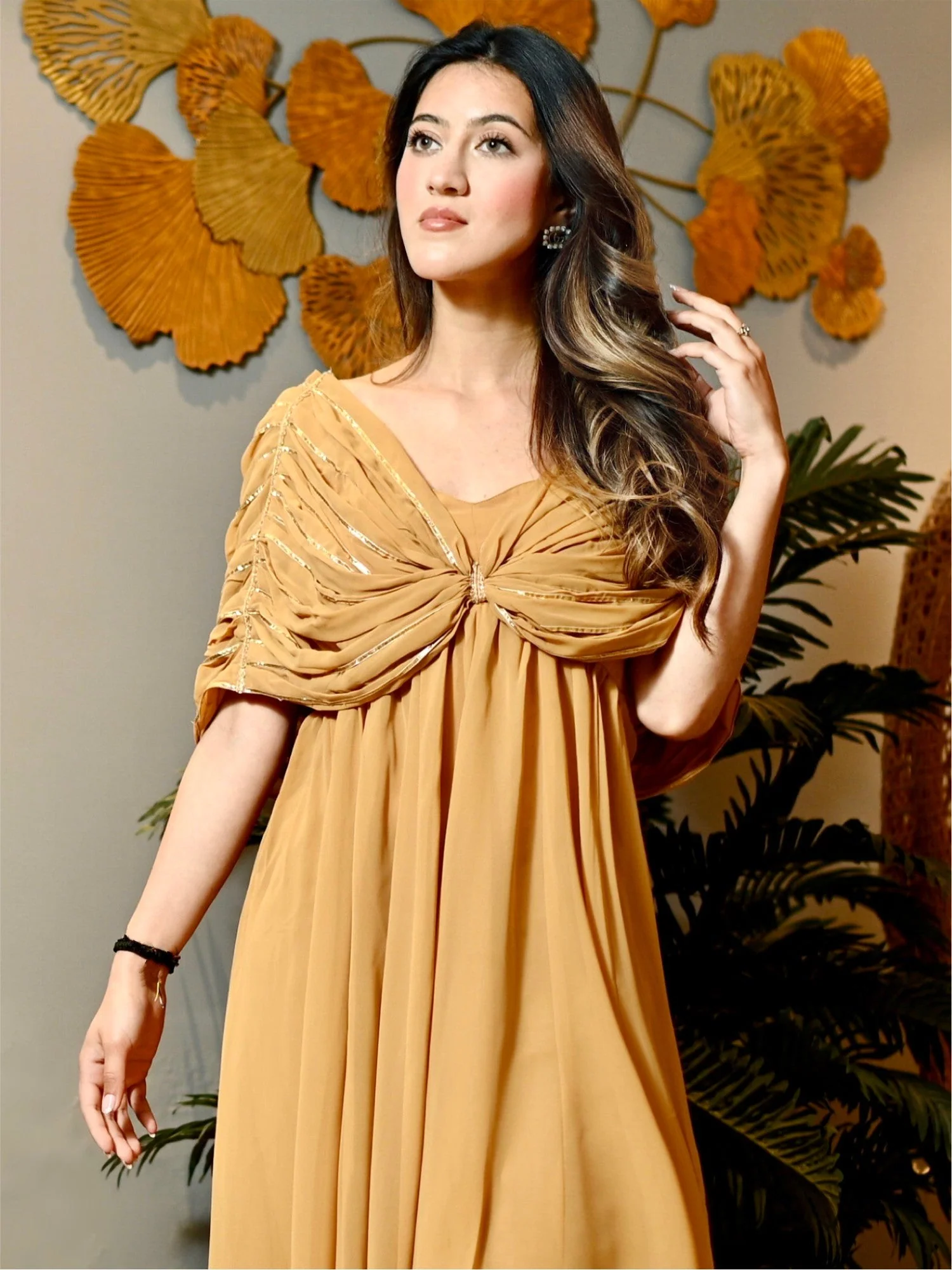 Beige Georgette Party Long Dress - Image 4