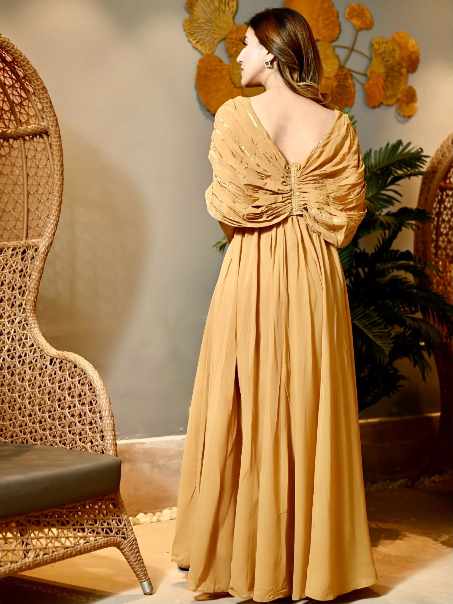 Beige Georgette Party Long Dress - Image 5