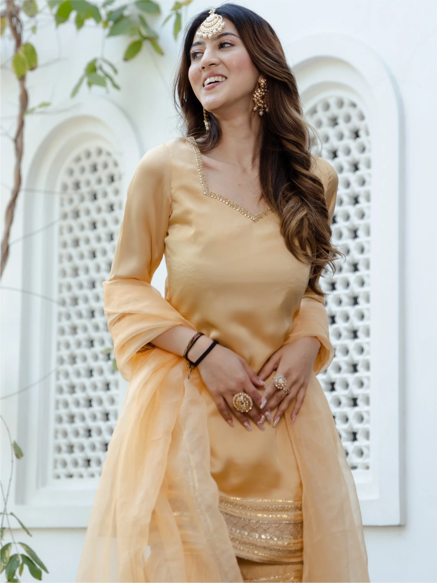 Beige Short Kurta Sharara Set - Image 9