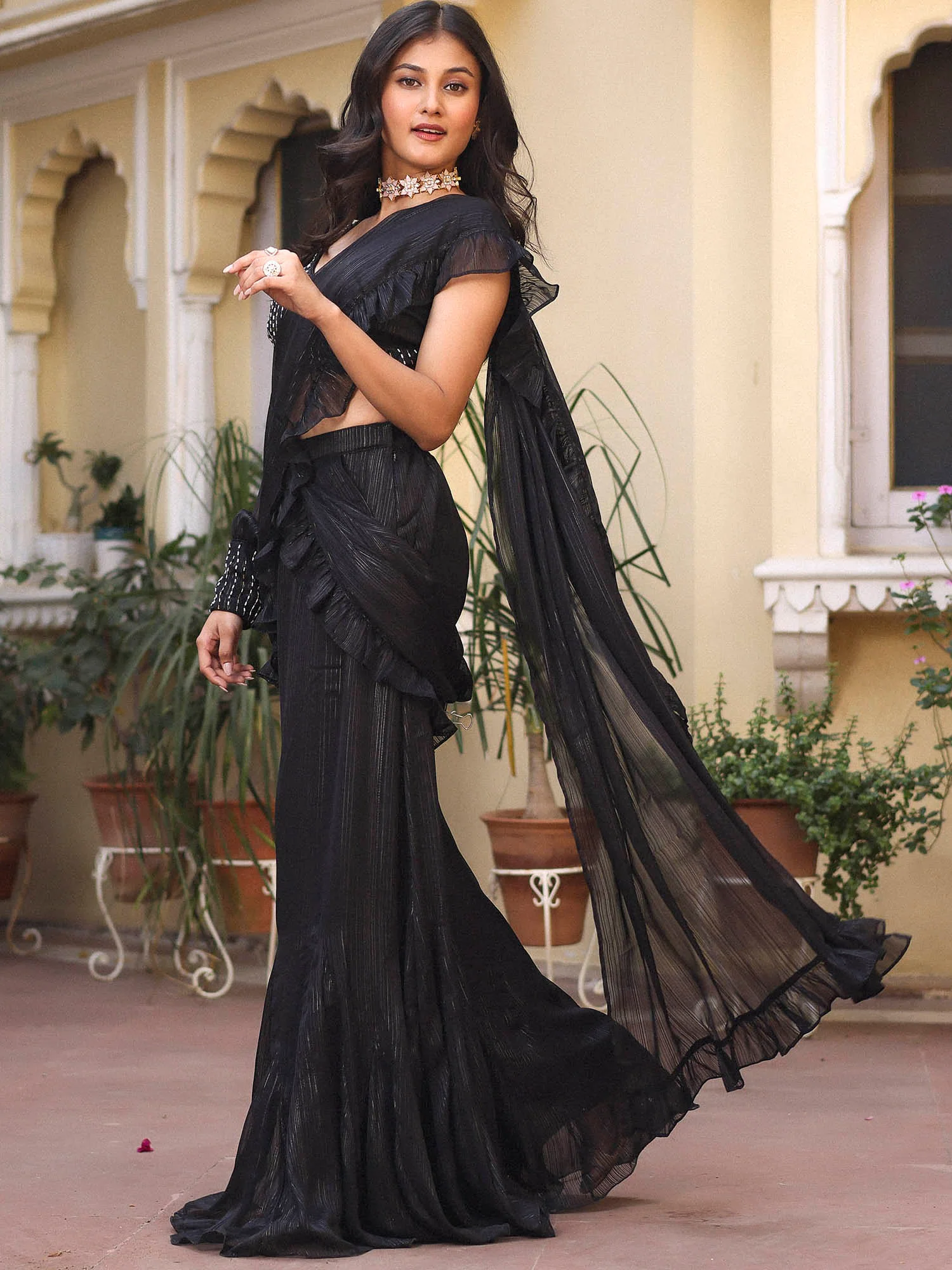 Black Cocktail Saree - Image 3
