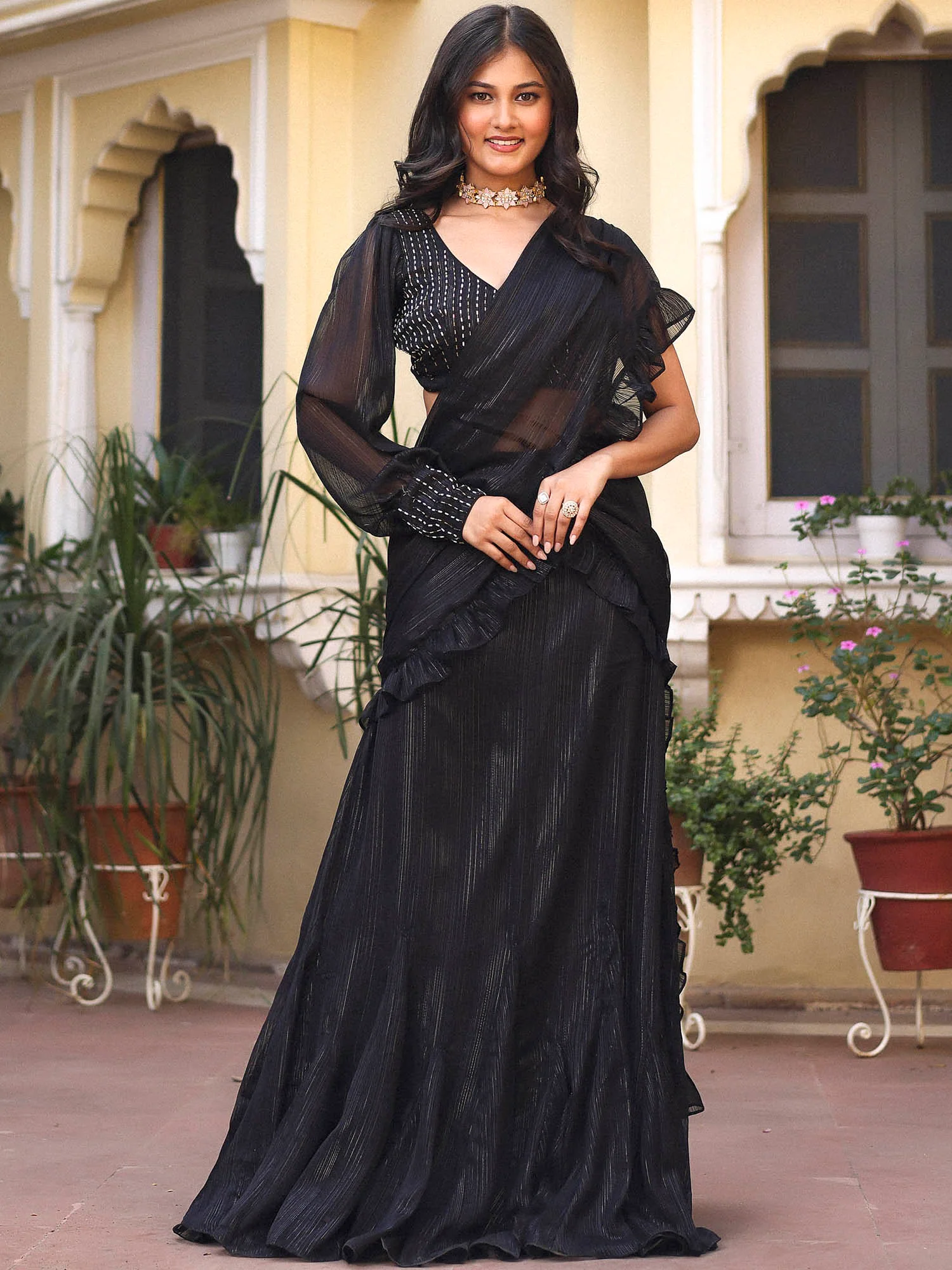 Black Cocktail Saree - Image 4