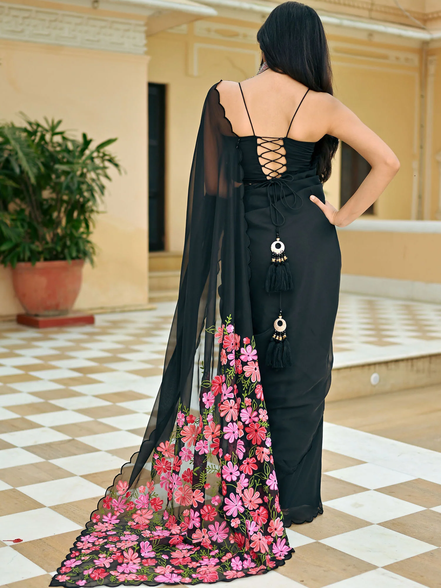 Black Embroidered Saree - Image 3