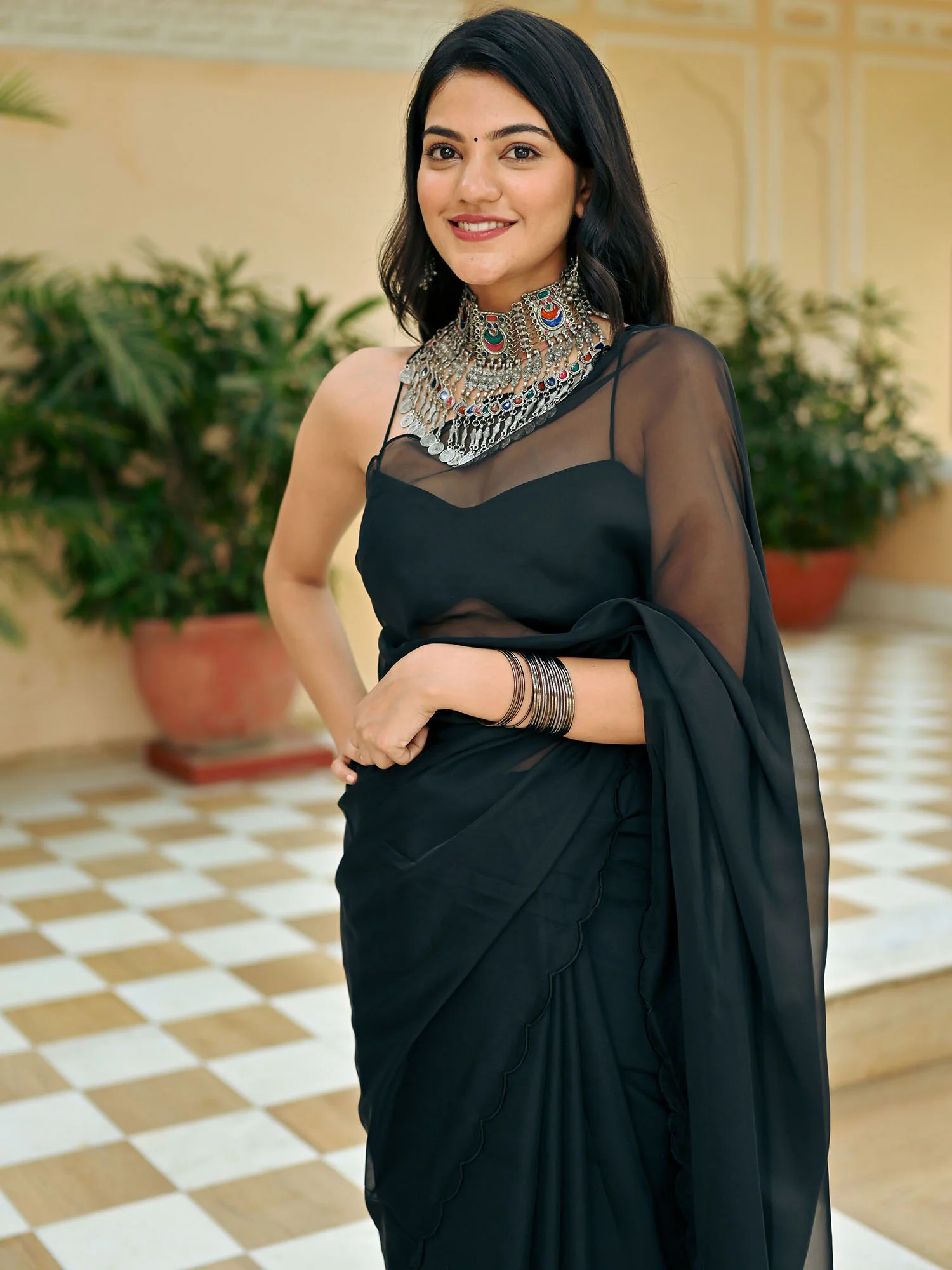 Black Embroidered Saree - Image 4