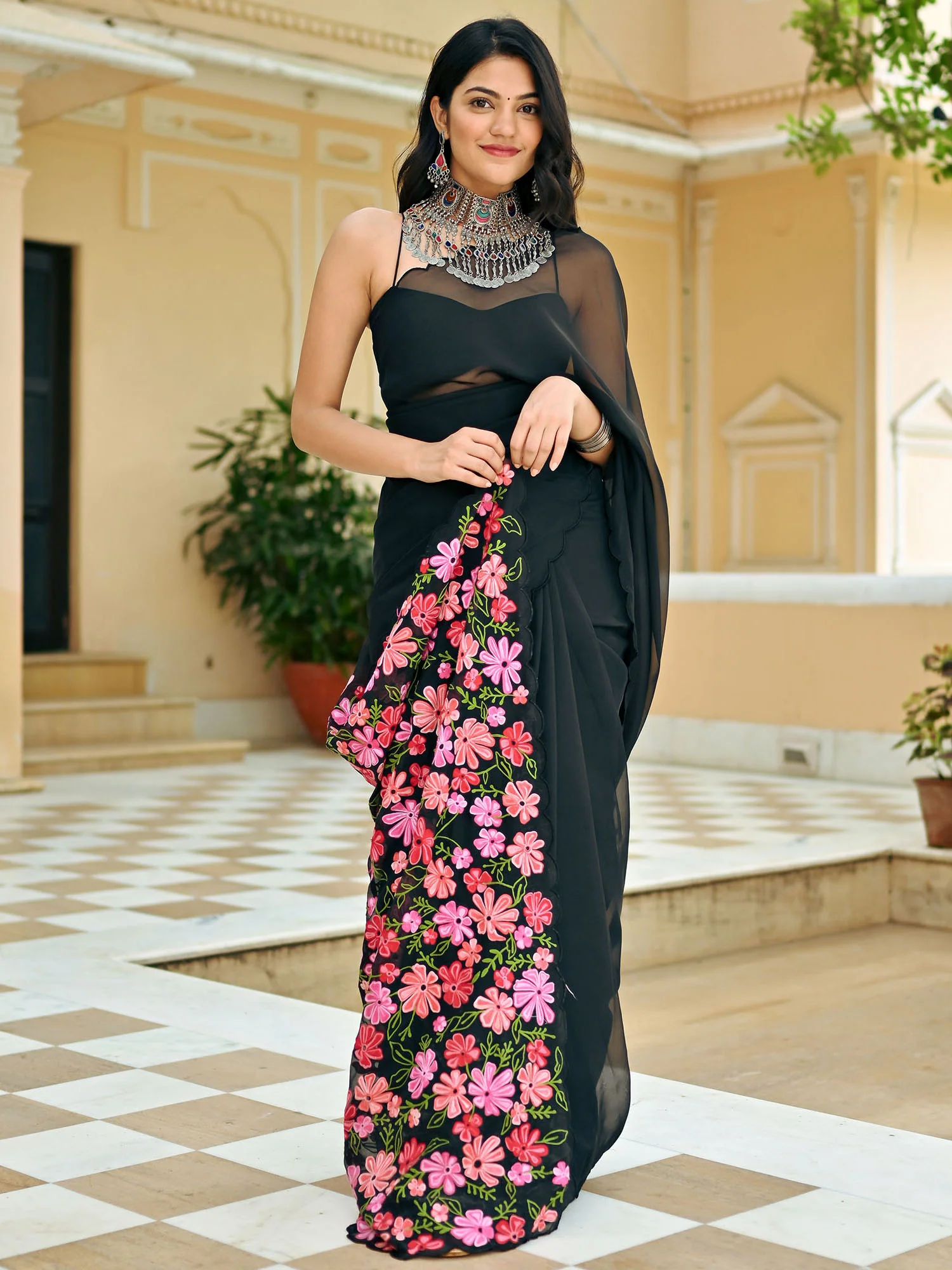 Black Embroidered Saree - Image 7