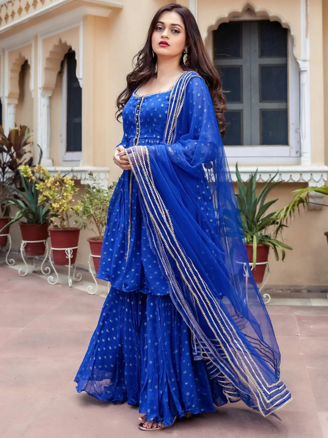 Blue Georgette Sharara Set - Image 4