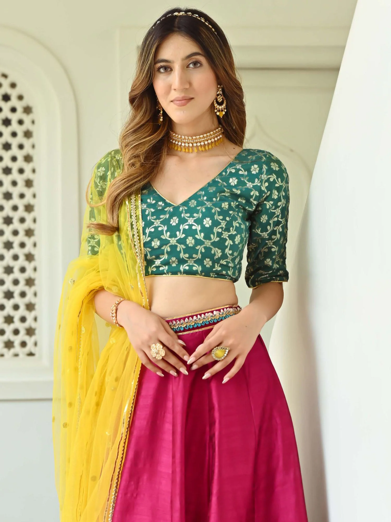 Green and Pink Lehenga - Image 3