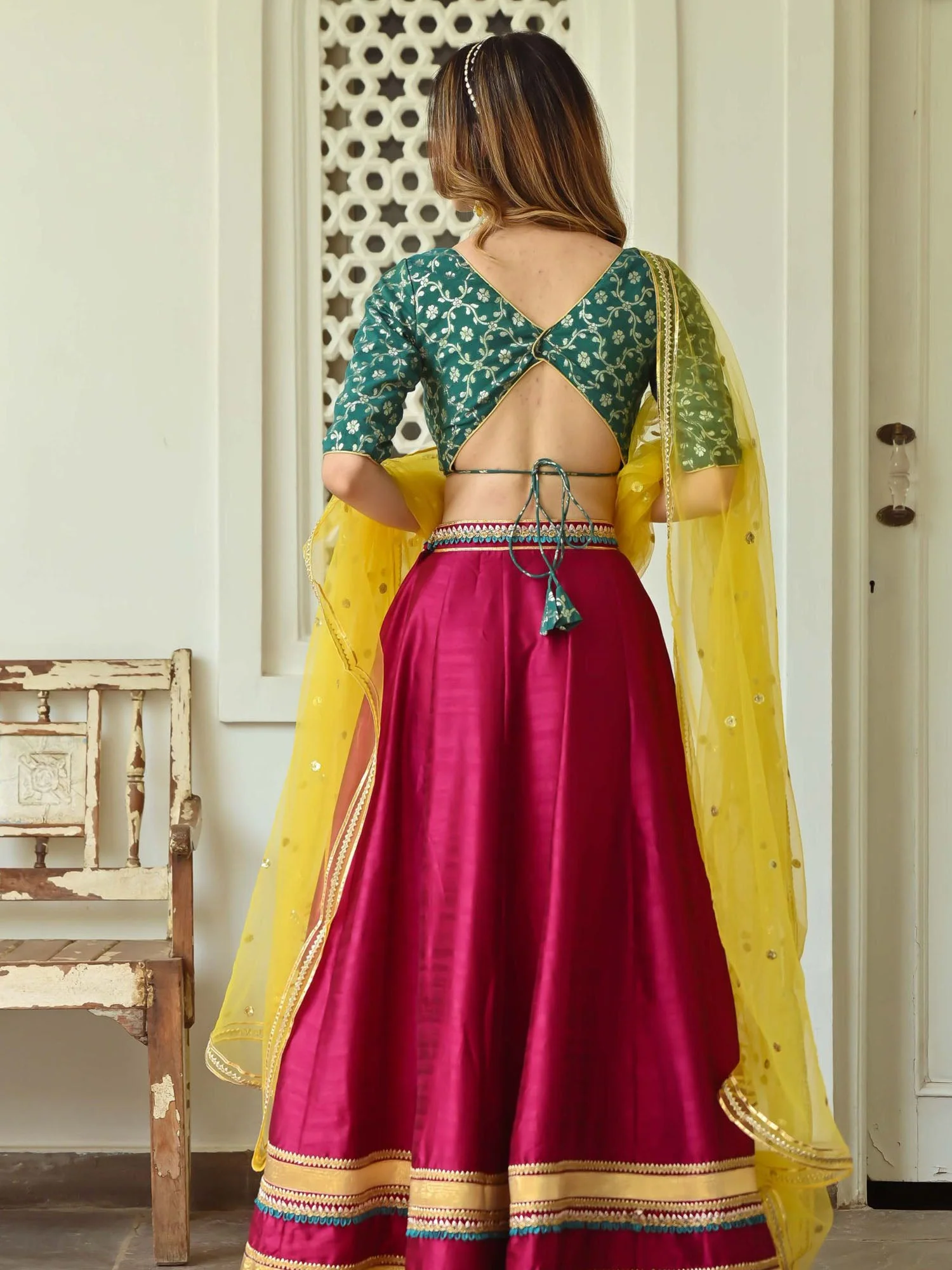 Green and Pink Lehenga - Image 5