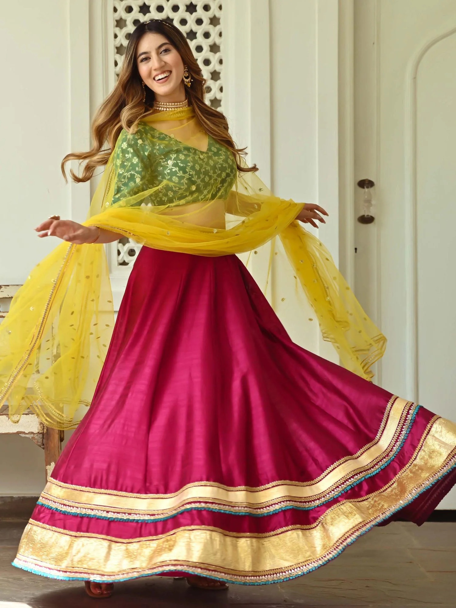 Green and Pink Lehenga - Image 6