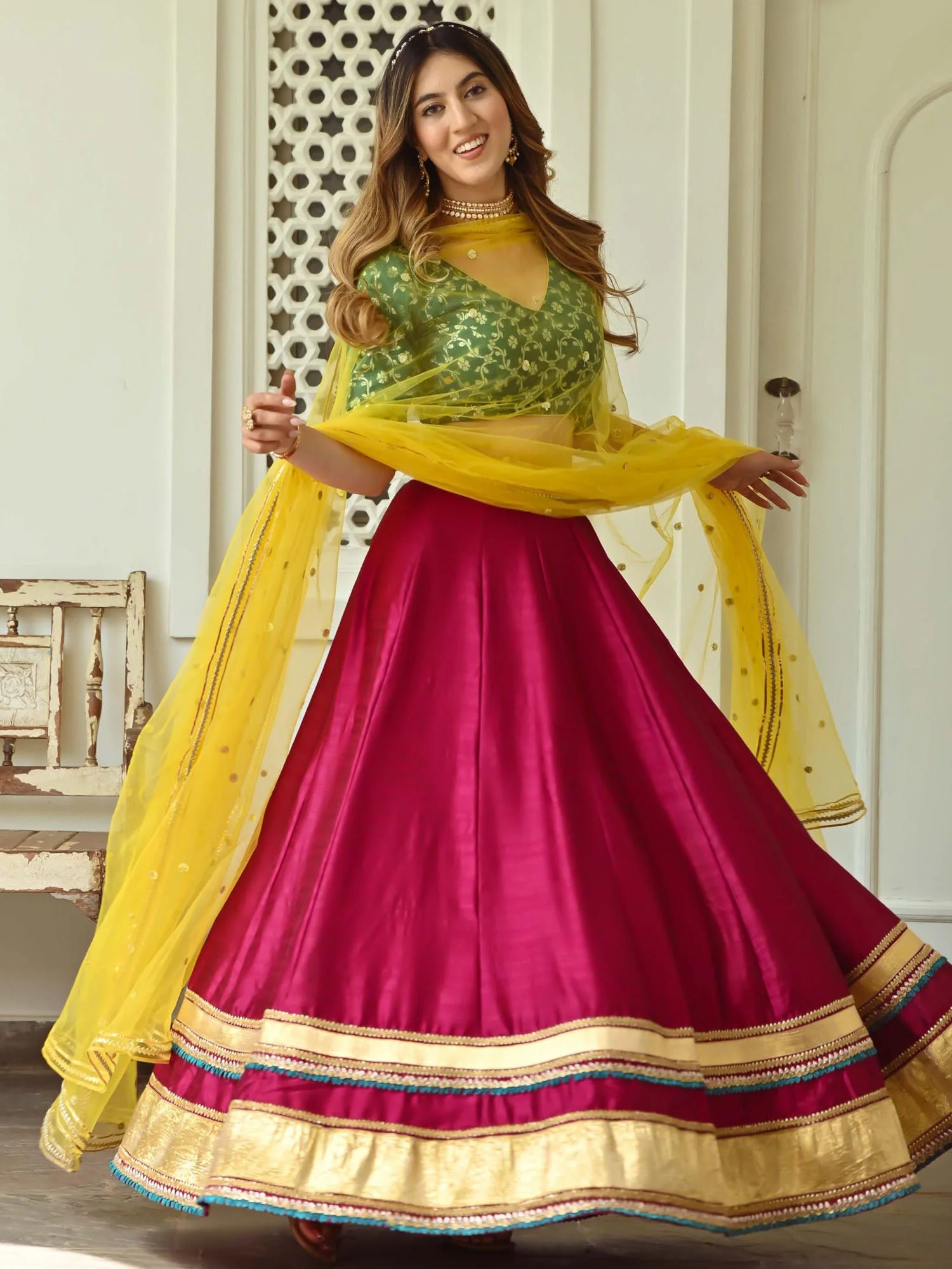 Green and Pink Lehenga - Image 7
