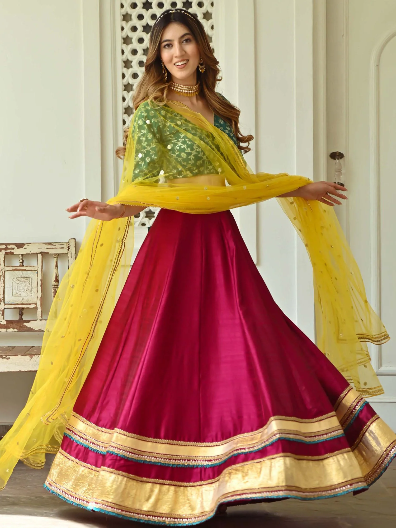 Green and Pink Lehenga - Image 8