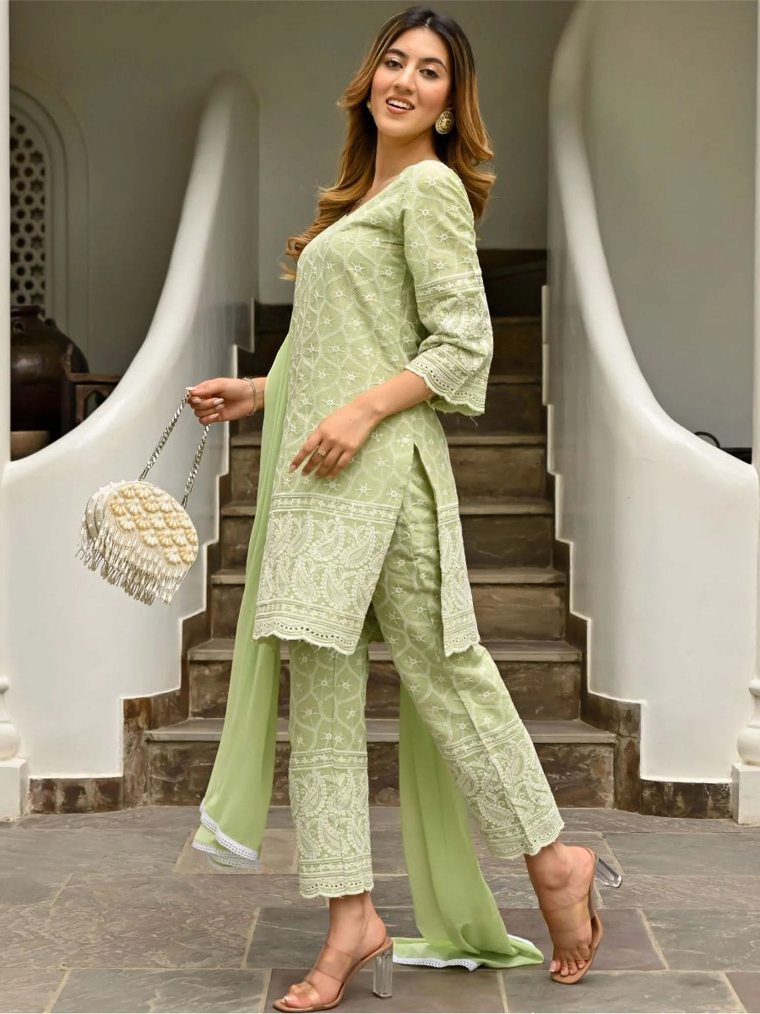 Green Embroidered Kurta Set - Image 3