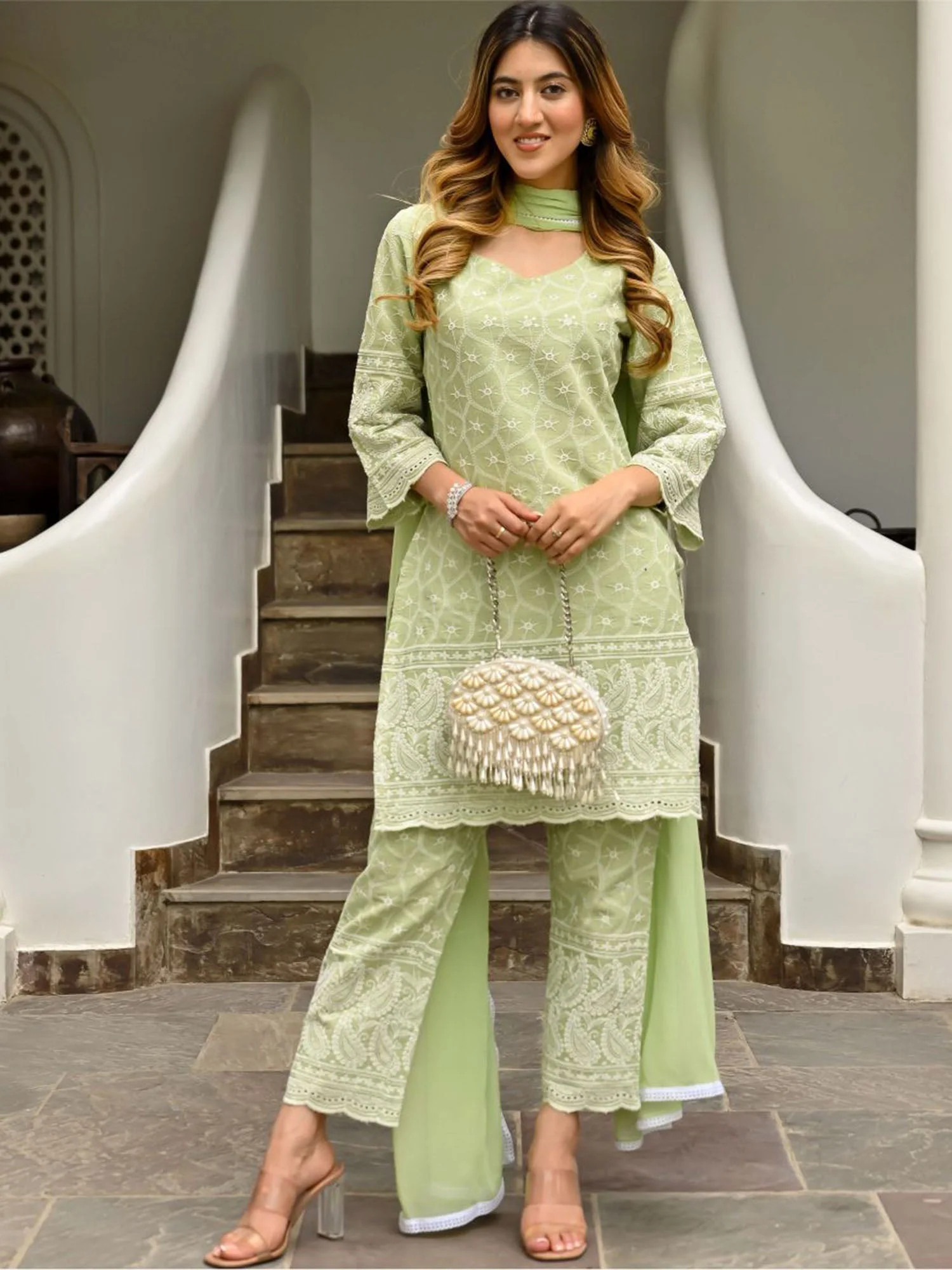 Green Embroidered Kurta Set - Image 4