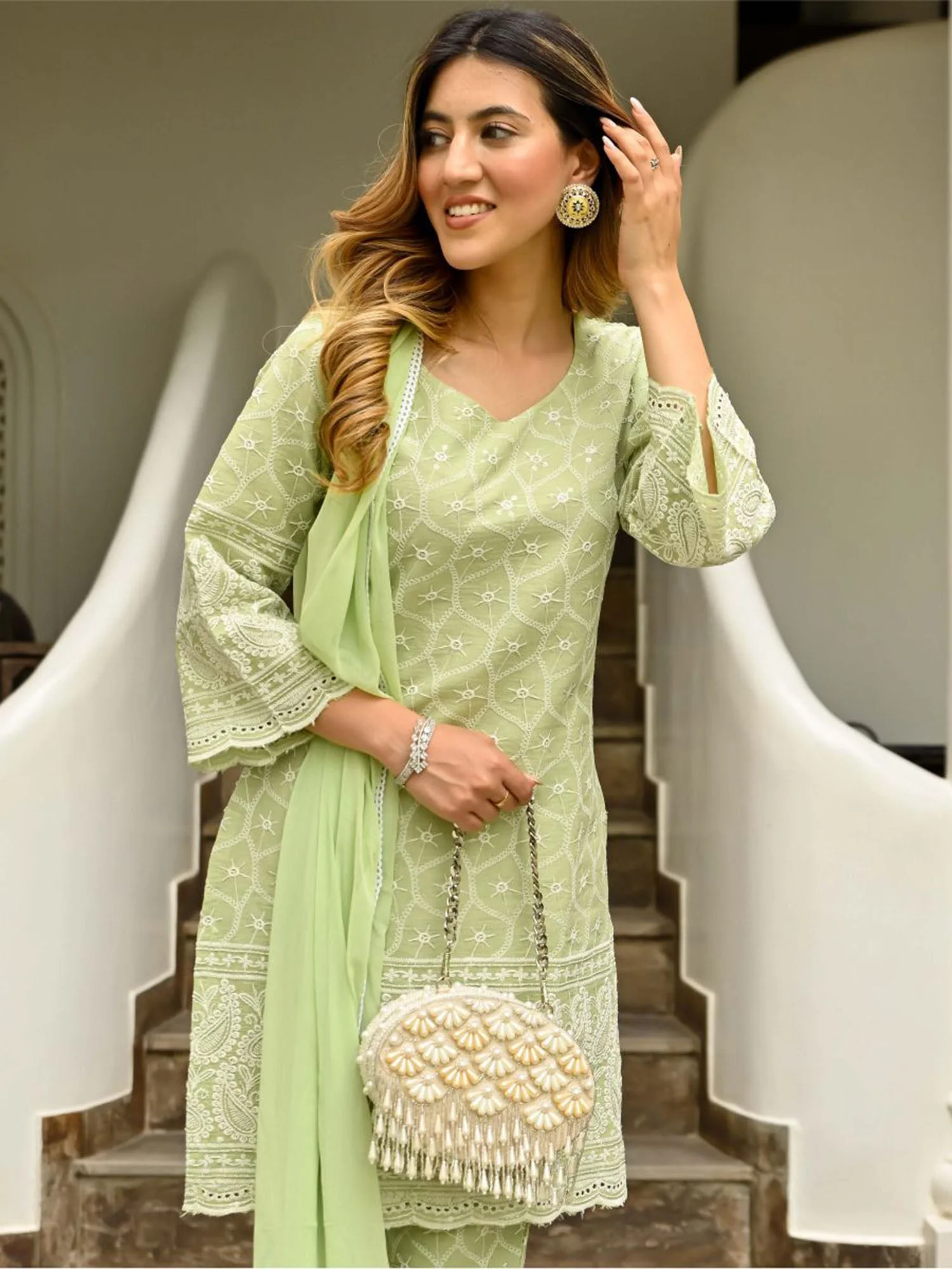 Green Embroidered Kurta Set - Image 5