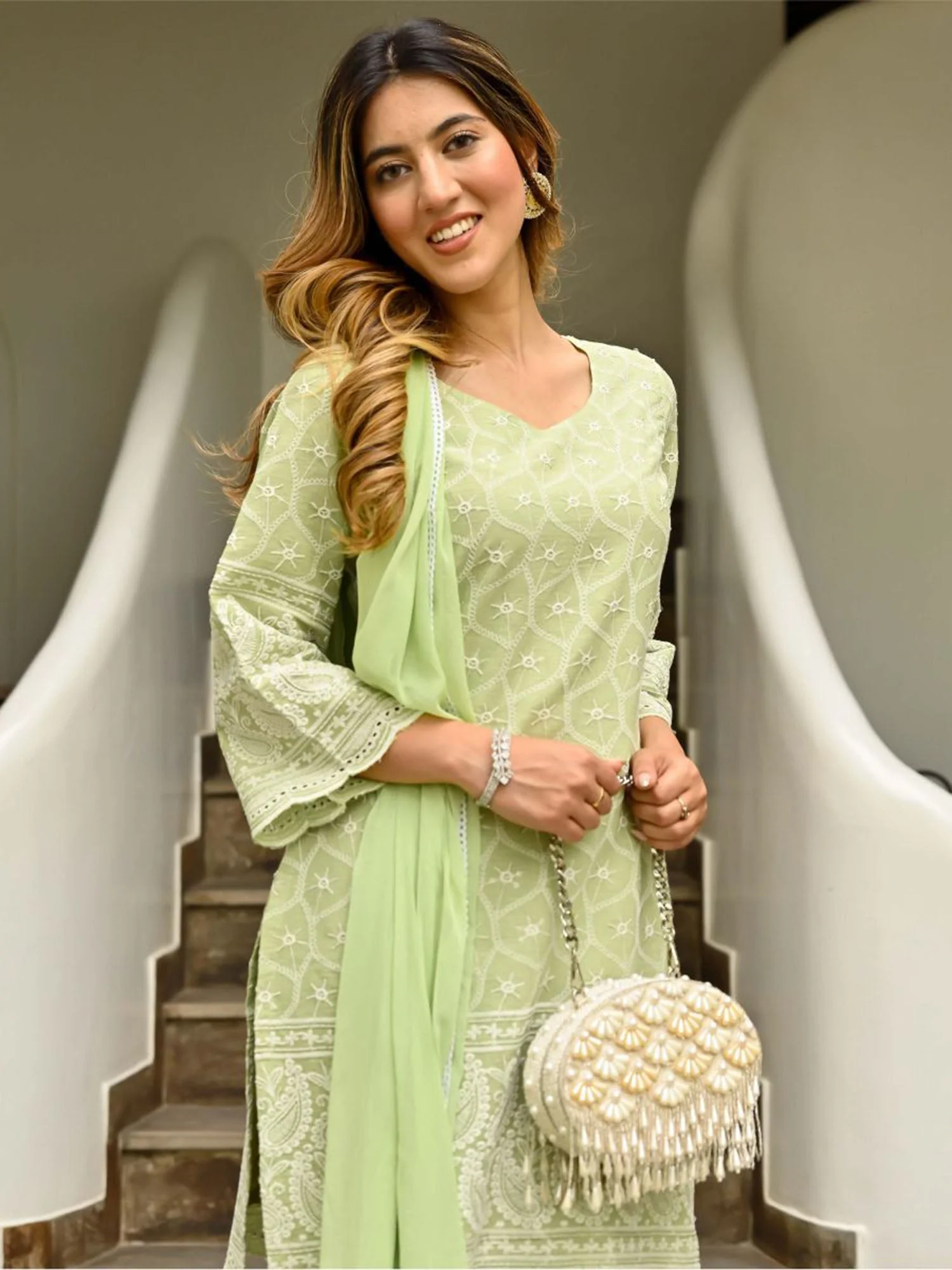 Green Embroidered Kurta Set - Image 6