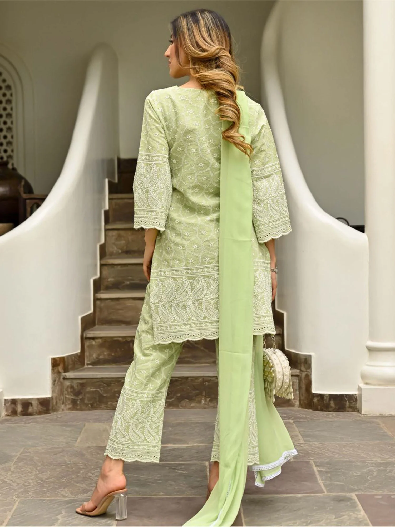 Green Embroidered Kurta Set - Image 7