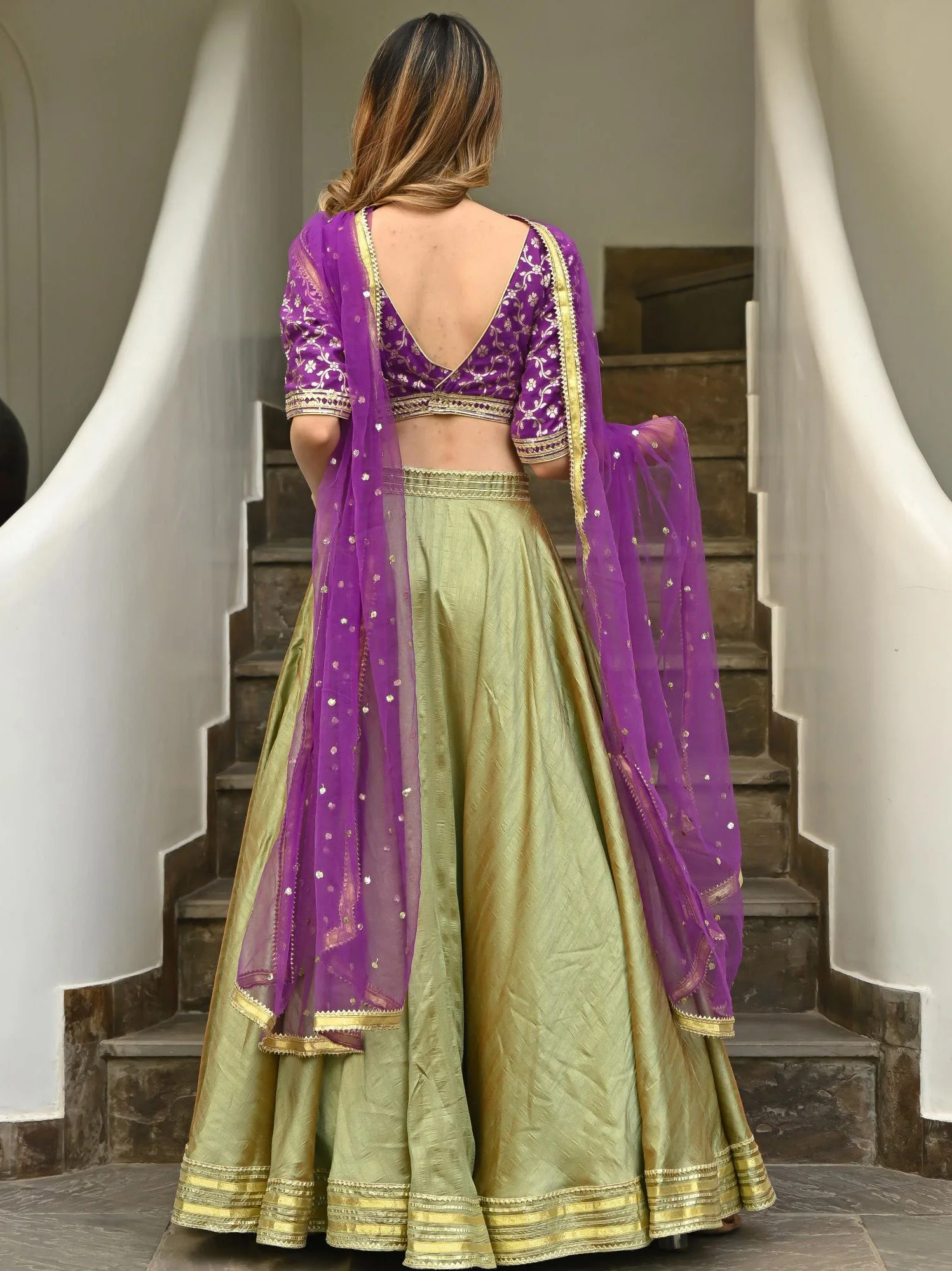Green & Purple Brocade Lehenga - Image 5