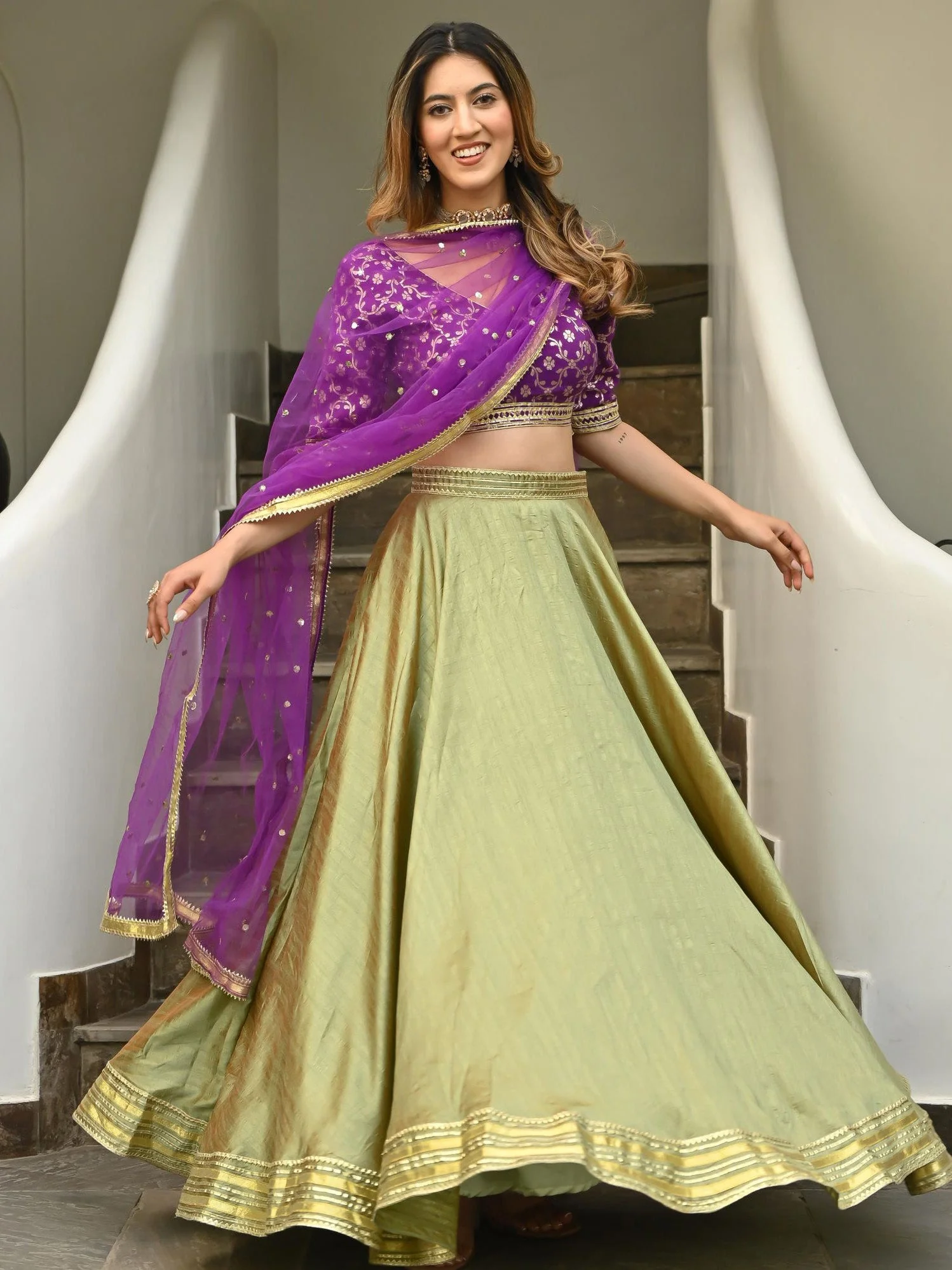 Green & Purple Brocade Lehenga - Image 7