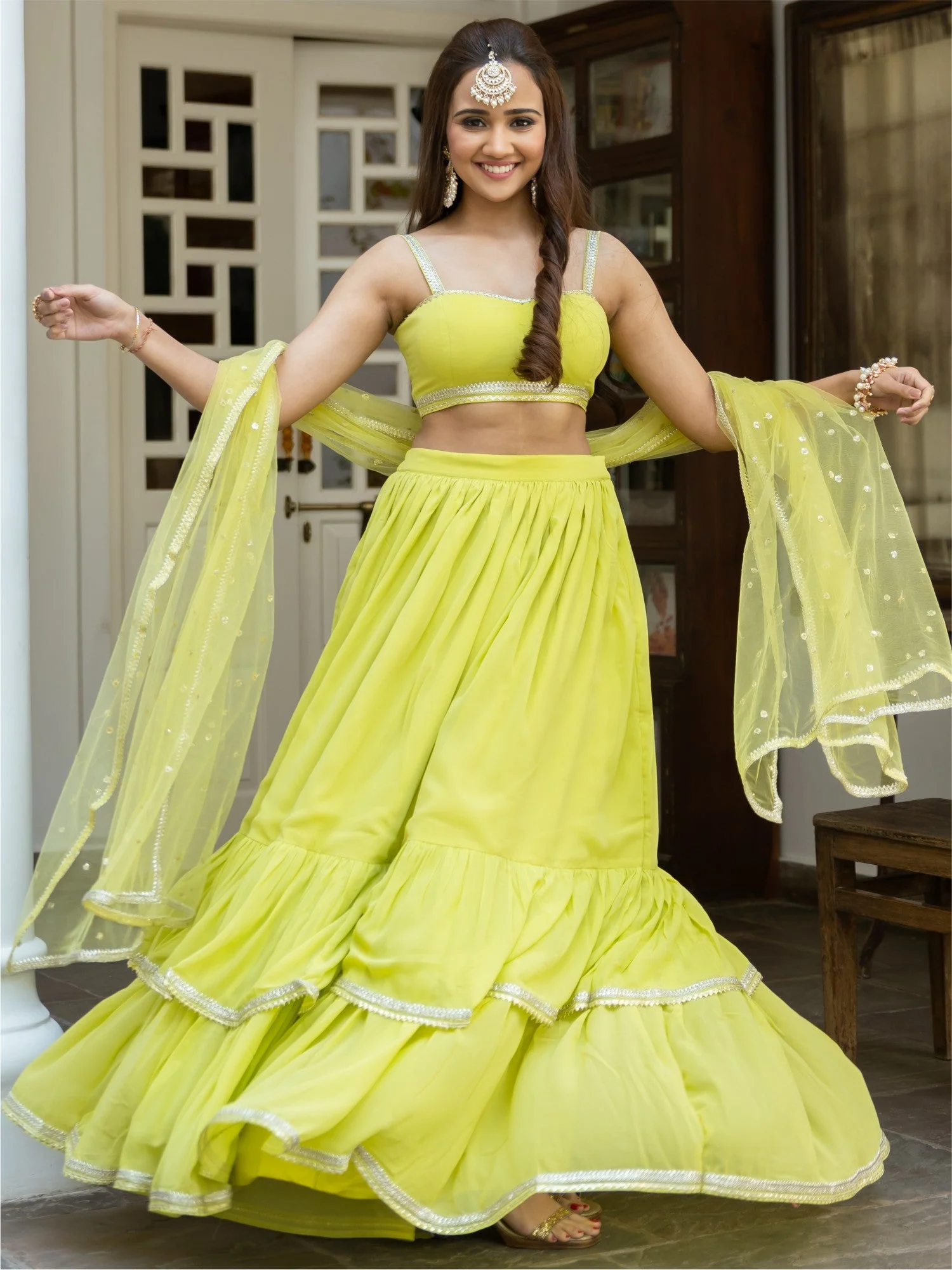 Green ruffled Lehenga Set - Image 3