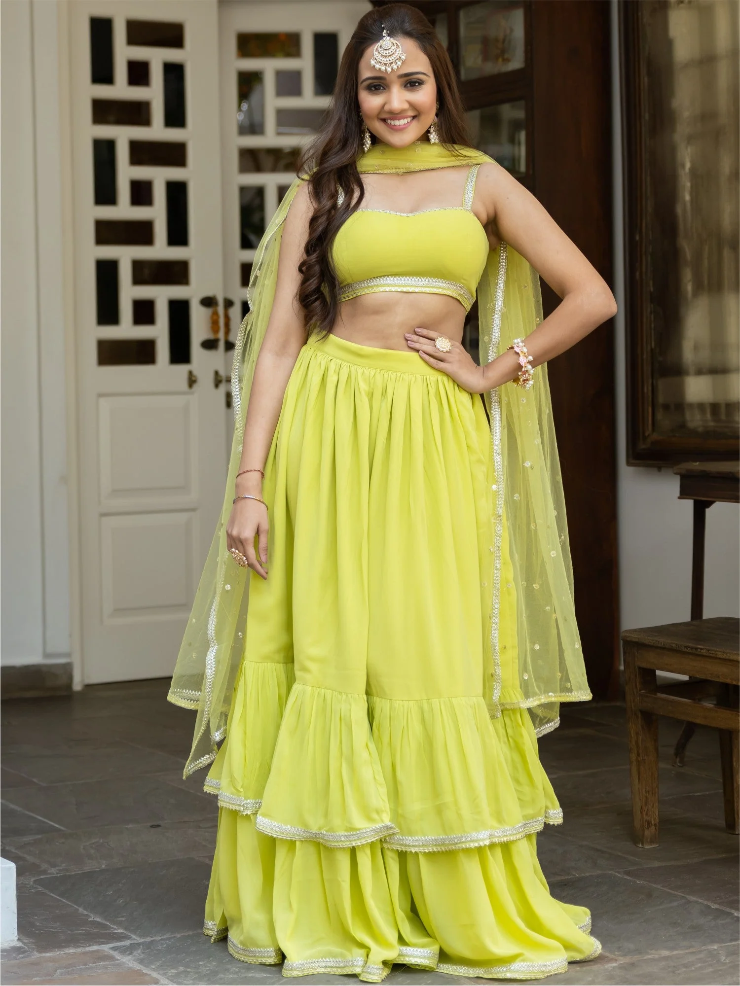 Green ruffled Lehenga Set - Image 5
