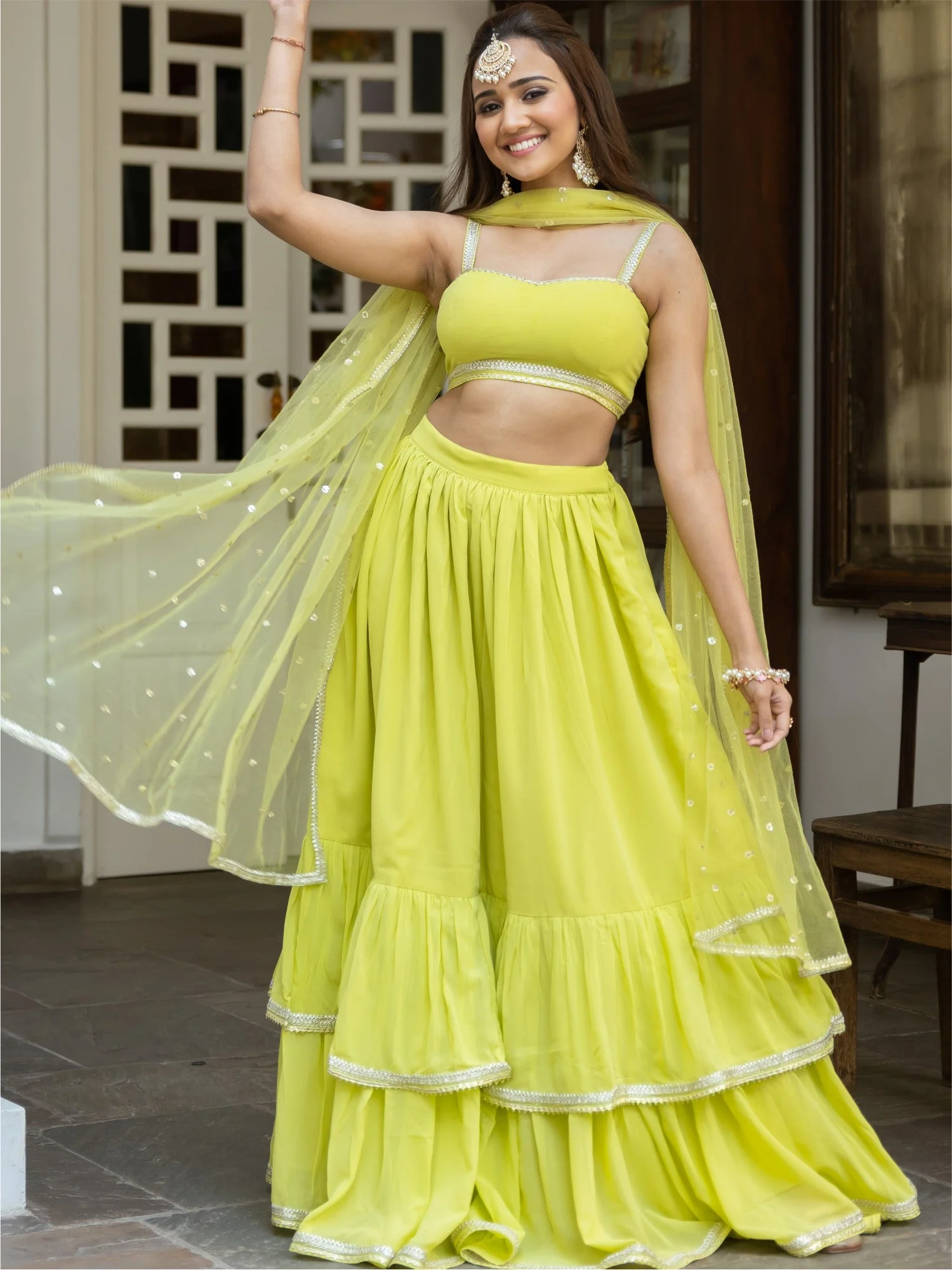 Green ruffled Lehenga Set - Image 7