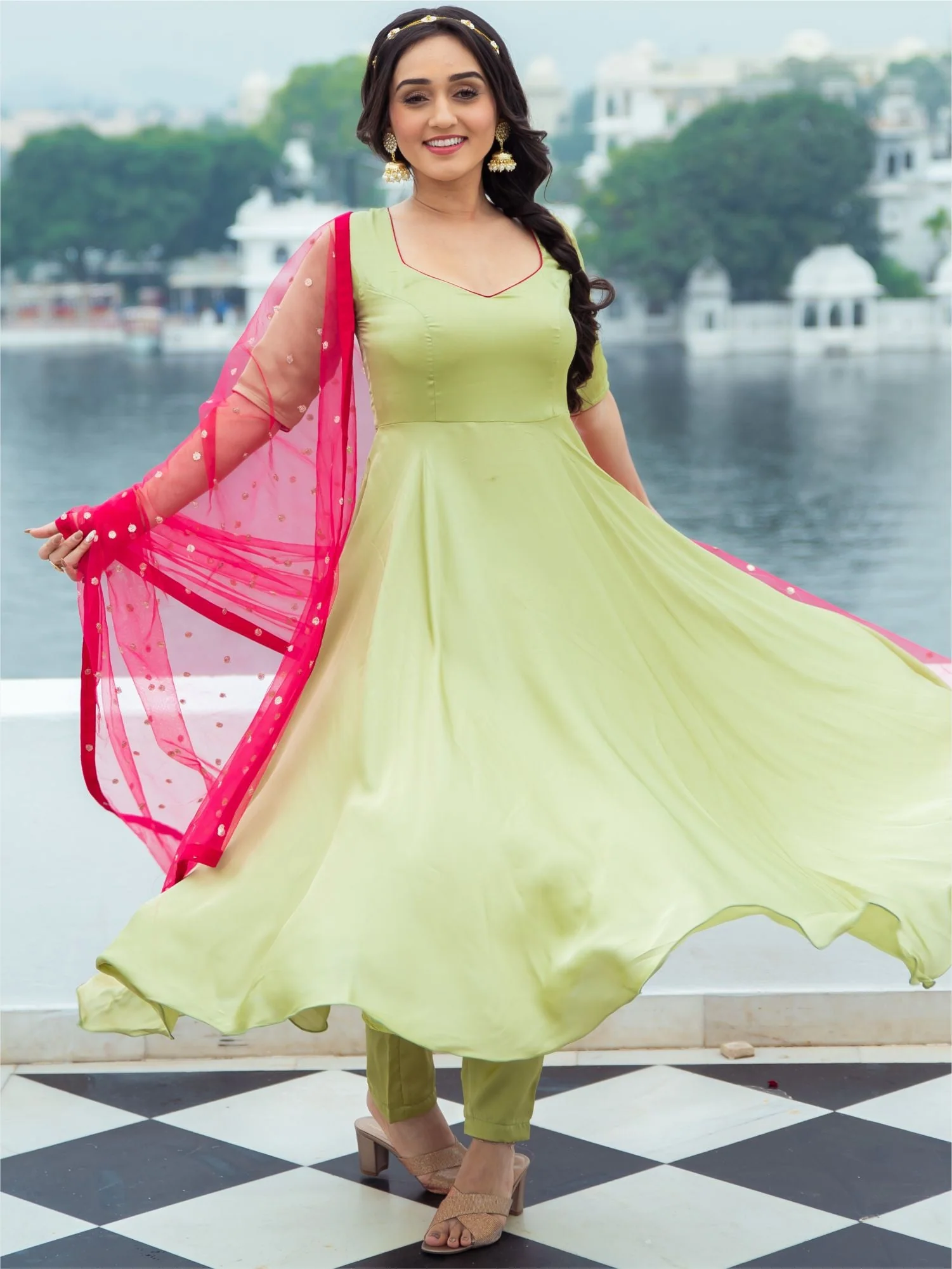 Green Silk Anarkali Set - Image 3