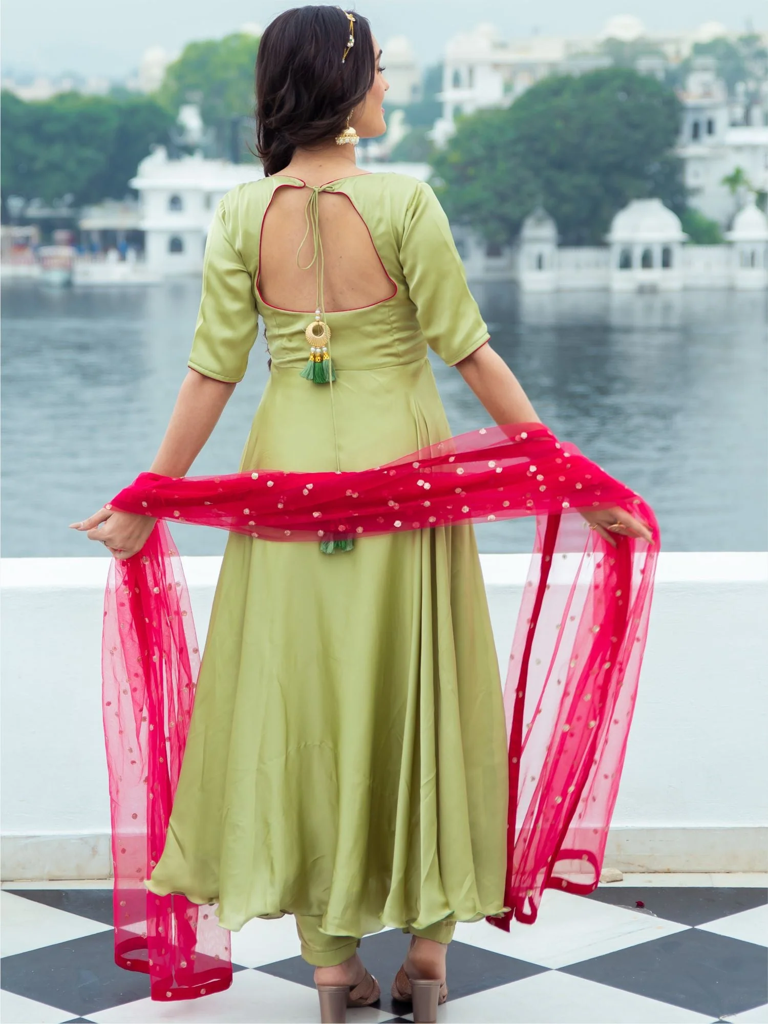 Green Silk Anarkali Set - Image 4