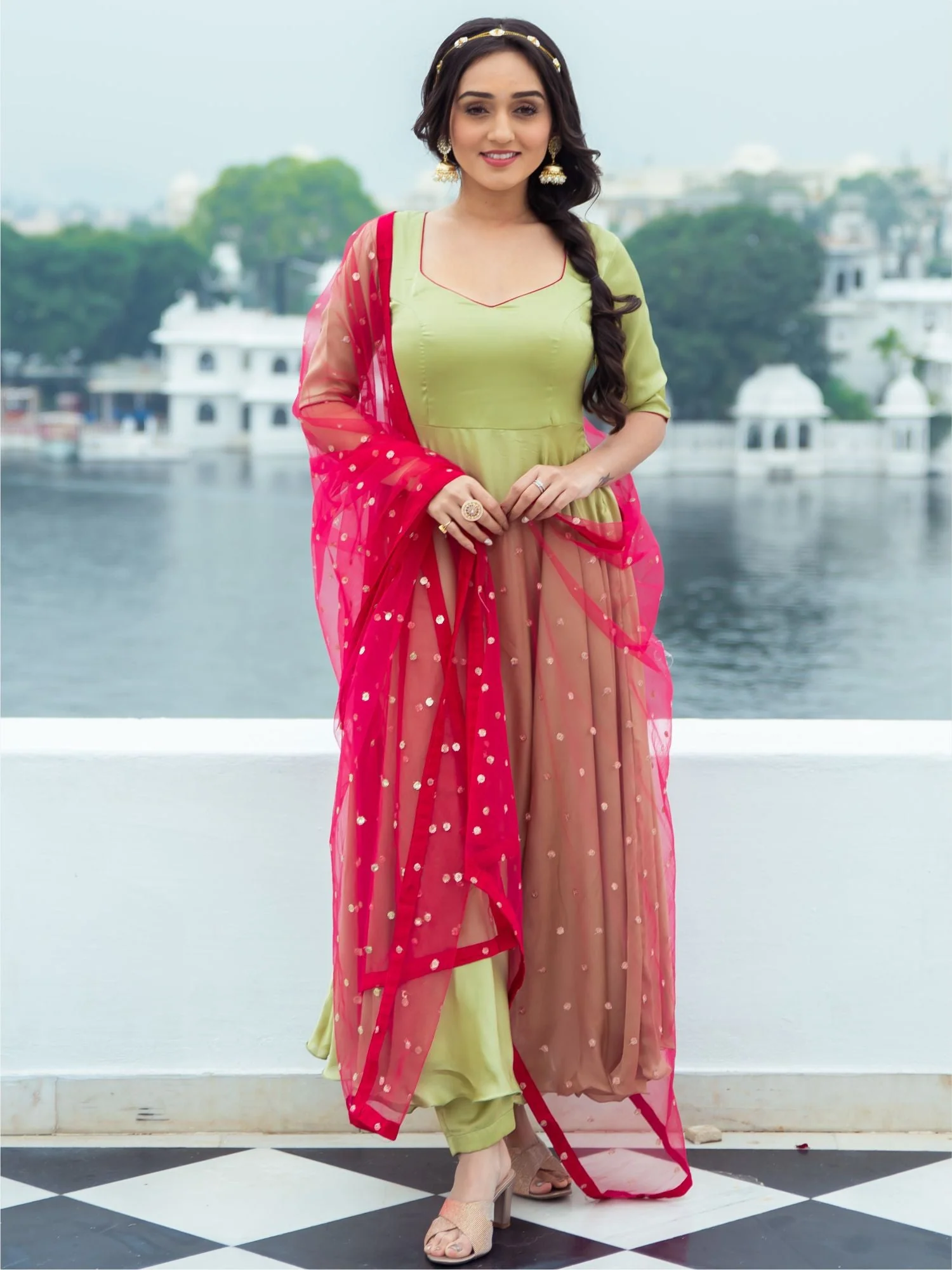 Green Silk Anarkali Set - Image 7