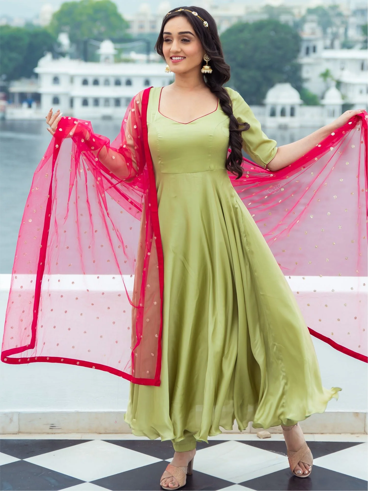 Green Silk Anarkali Set - Image 8