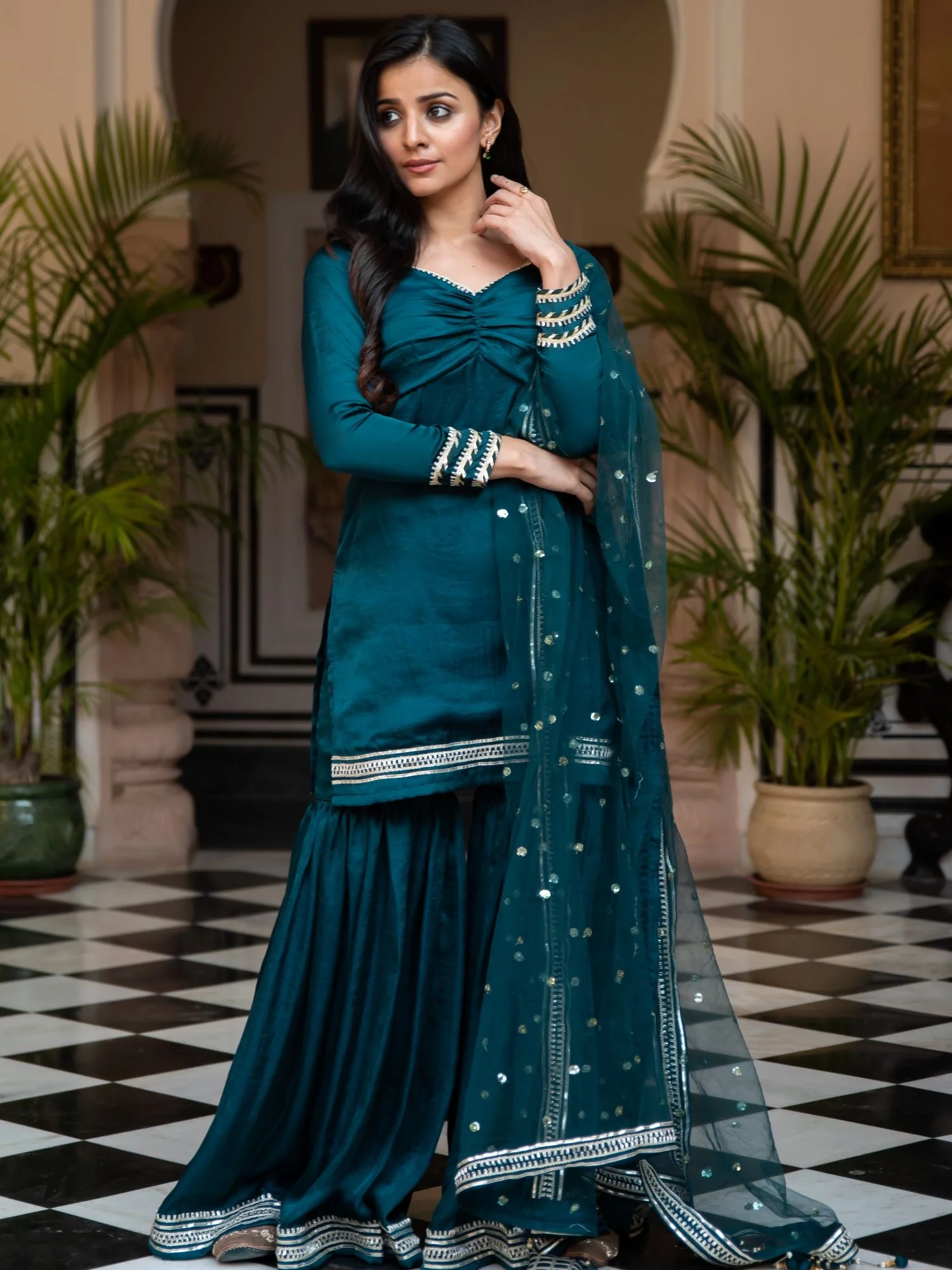 Green Silk Sharara Set - Image 3