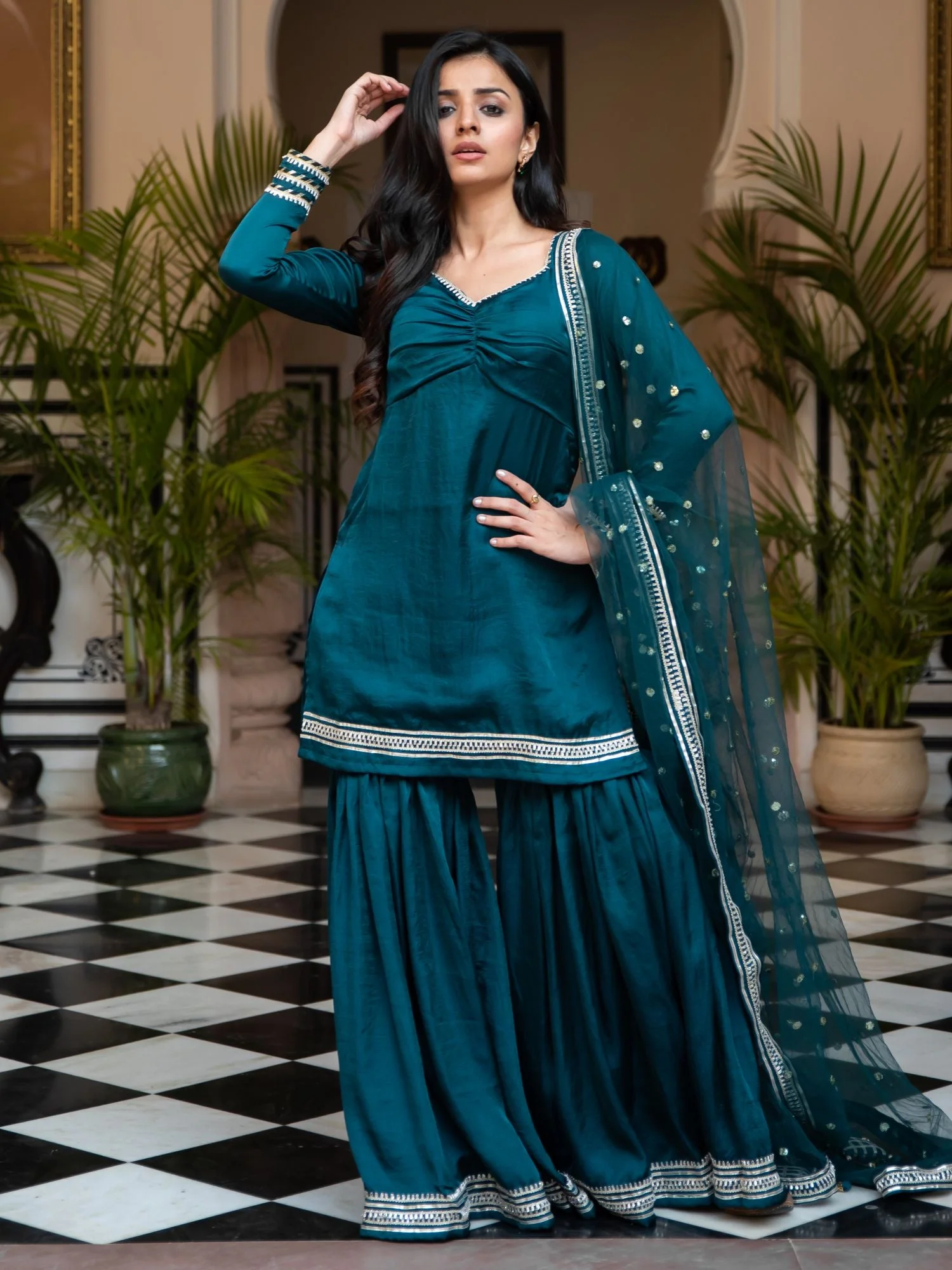 Green Silk Sharara Set - Image 4