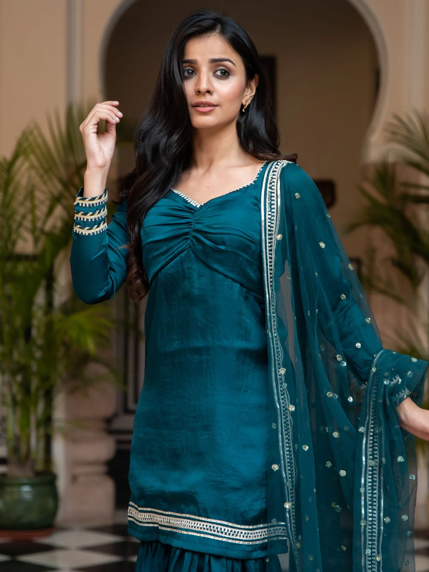 Green Silk Sharara Set - Image 5