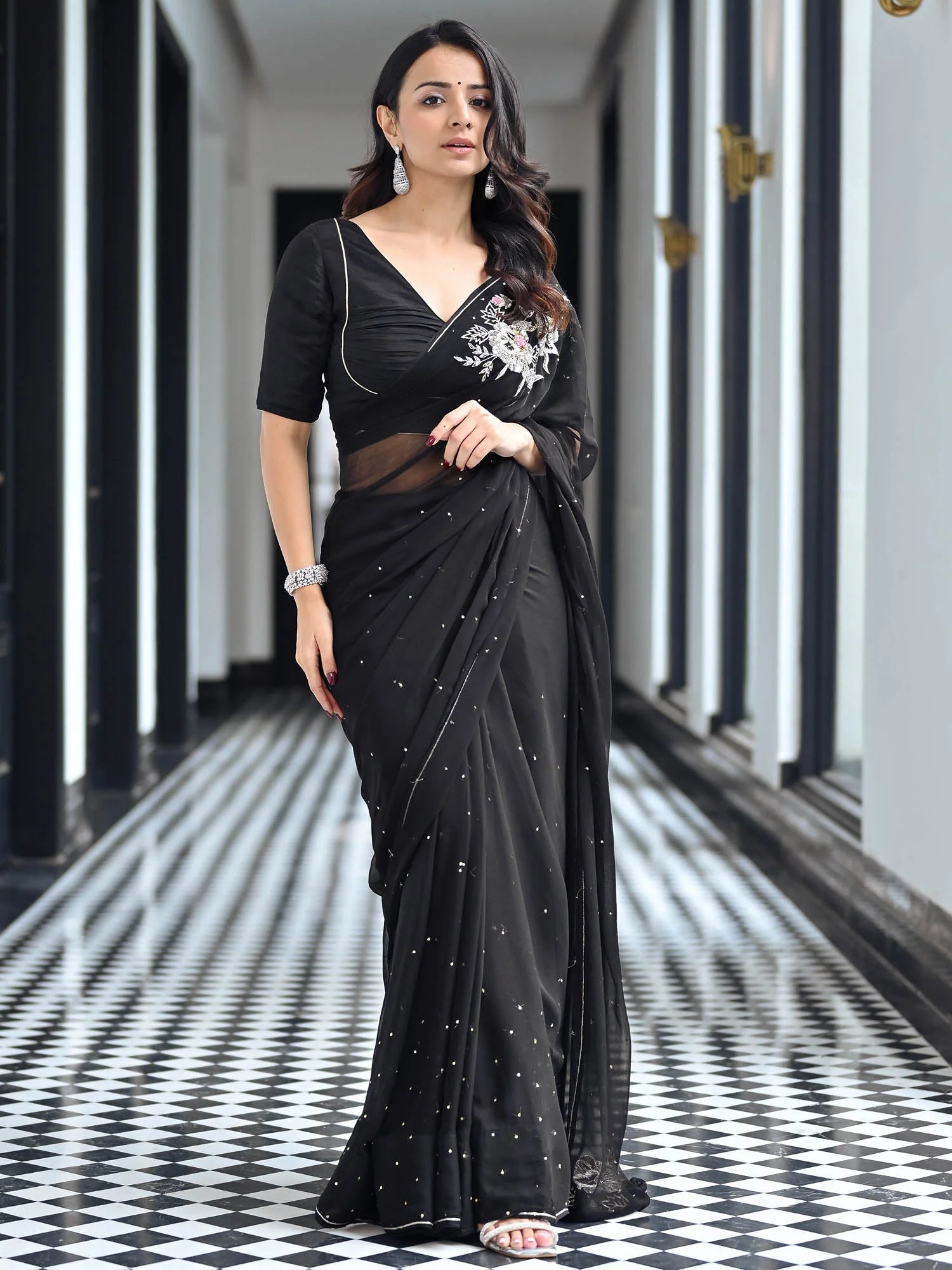 Maharani Black Chiffon Saree - Image 3