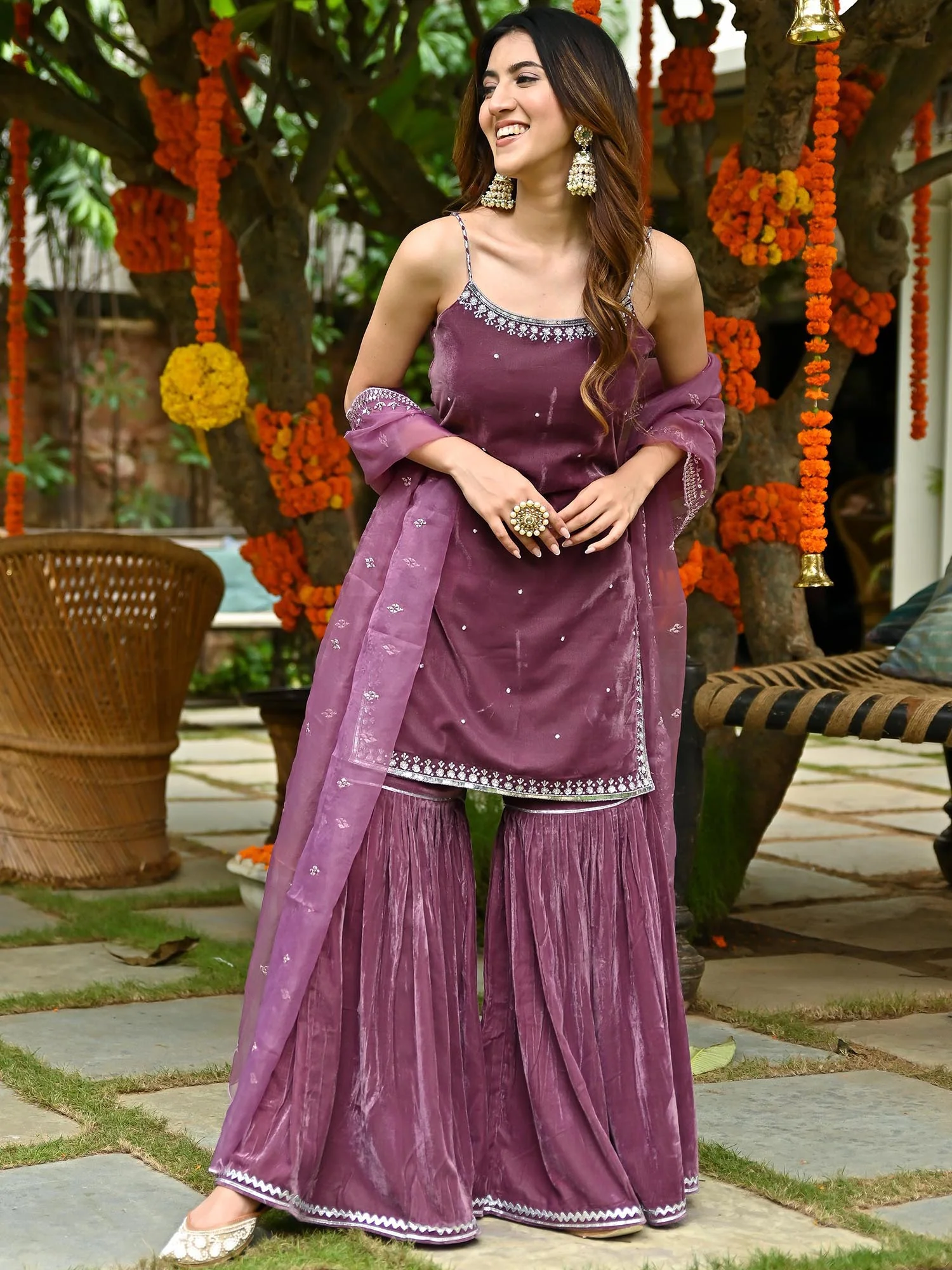 Mauve Velvet Sharara Set - Image 3
