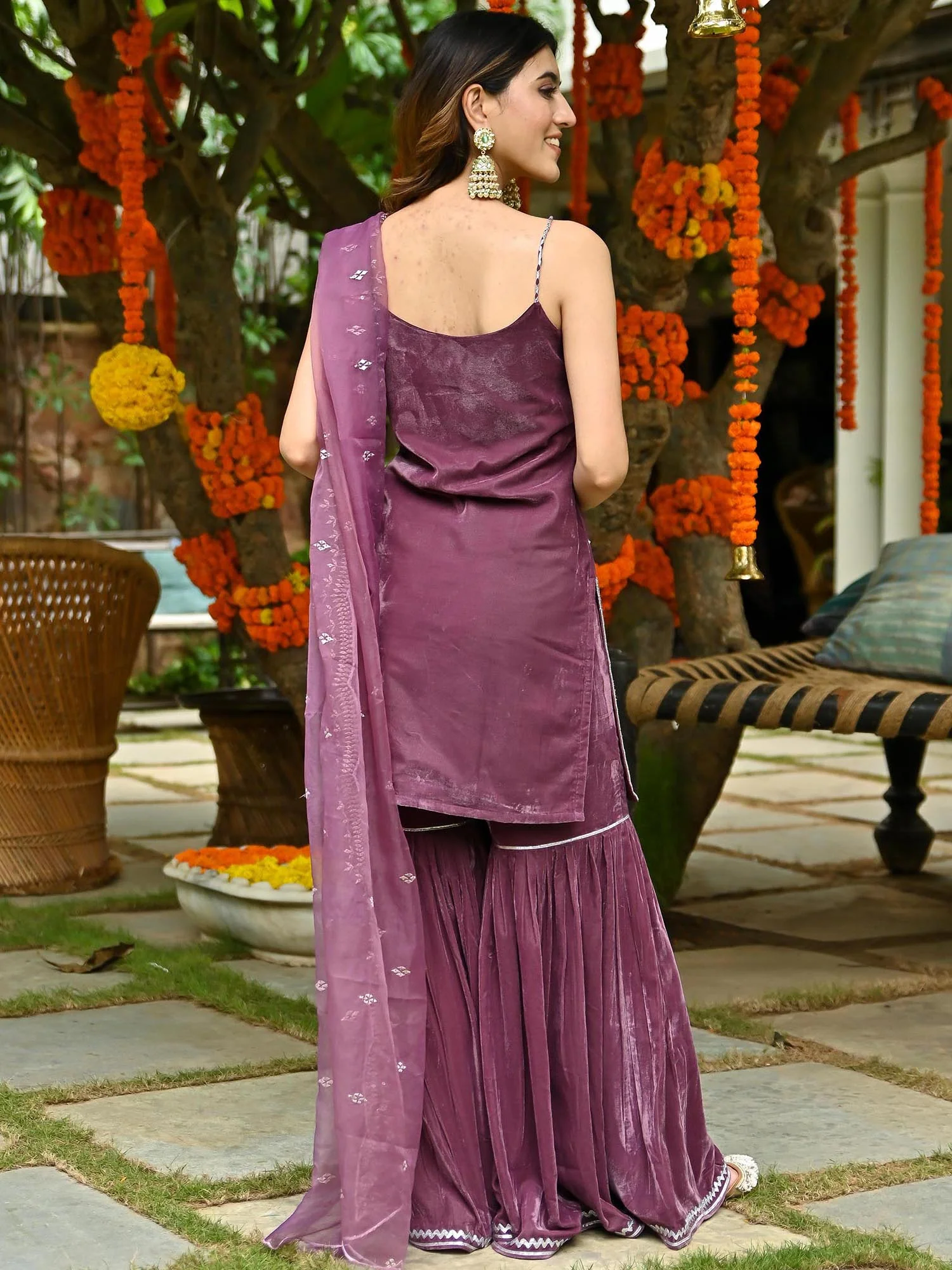 Mauve Velvet Sharara Set - Image 6