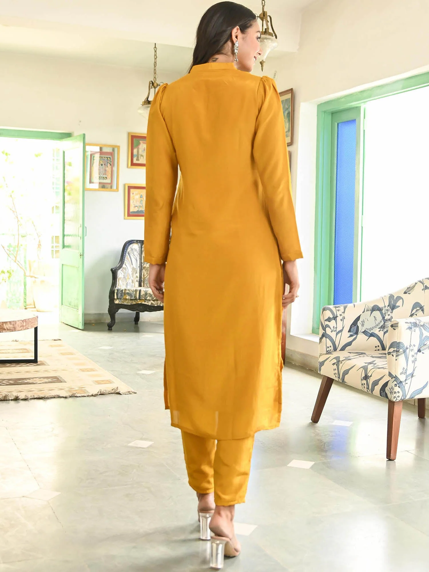 Mustard Yellow Silk Straight Kurta Set - Image 7