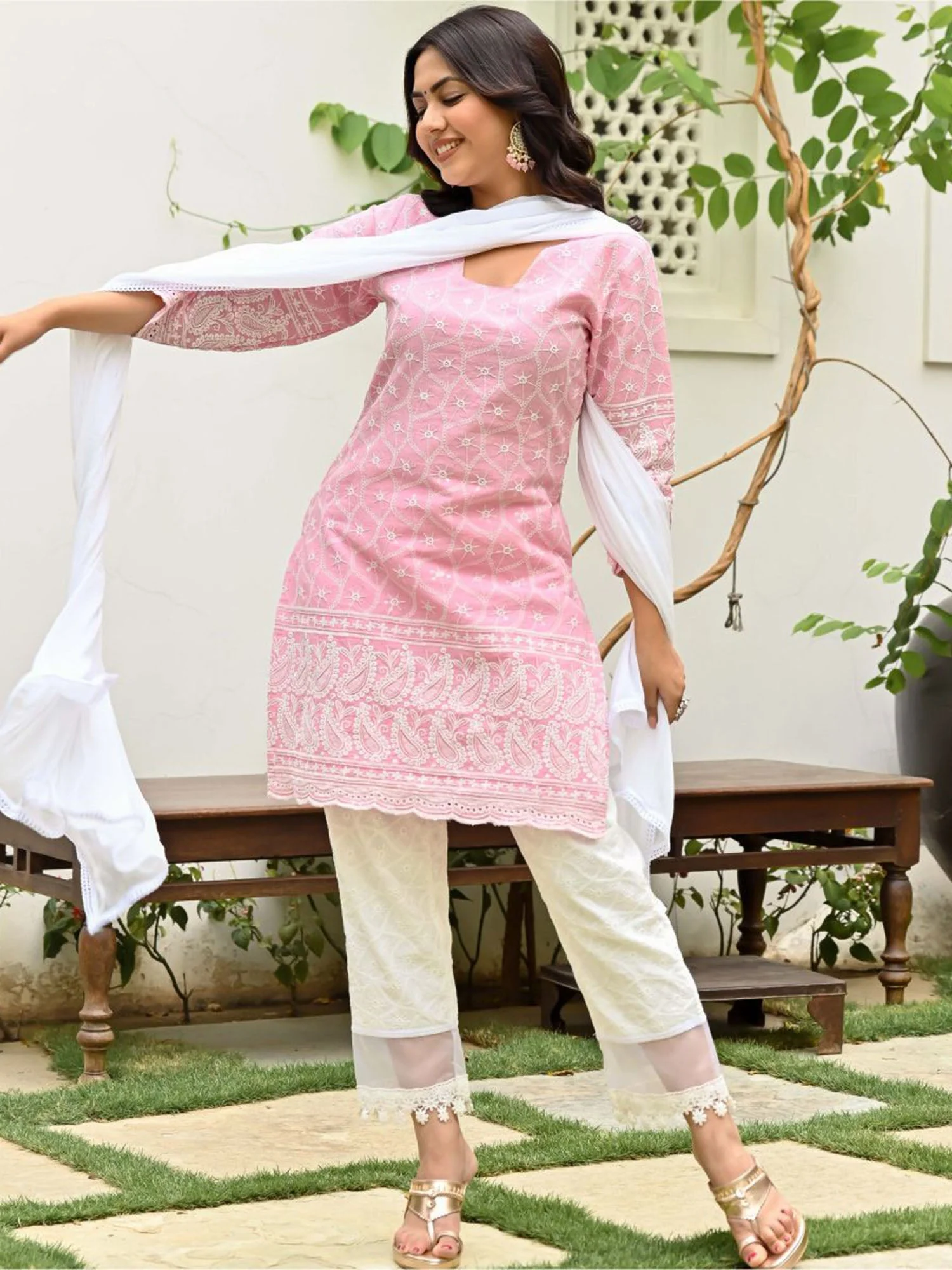 Pink Embroidered Kurta Set - Image 6