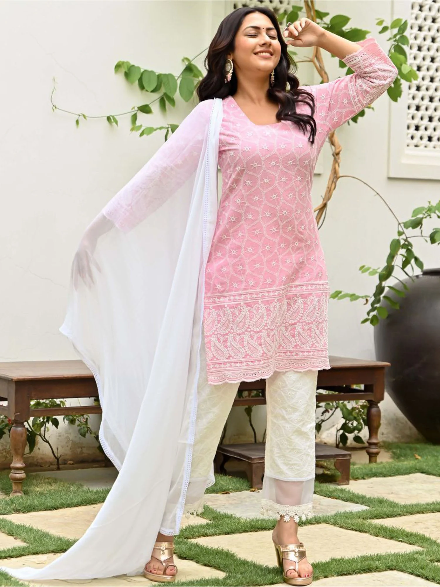 Pink Embroidered Kurta Set - Image 7