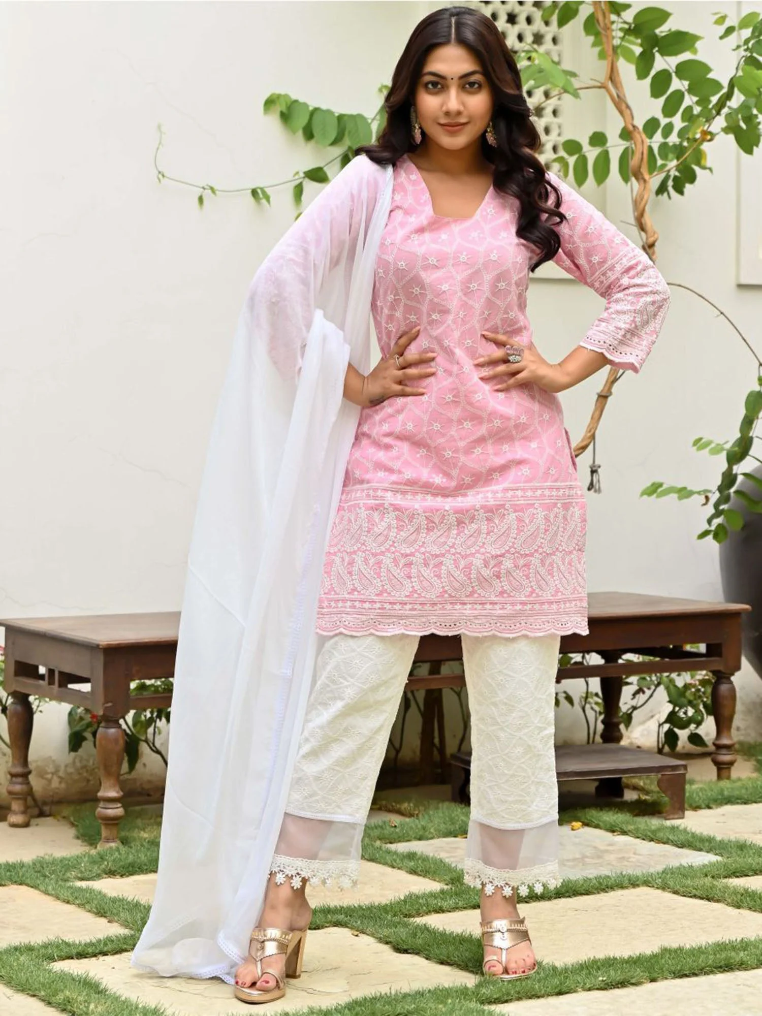 Pink Embroidered Kurta Set - Image 8