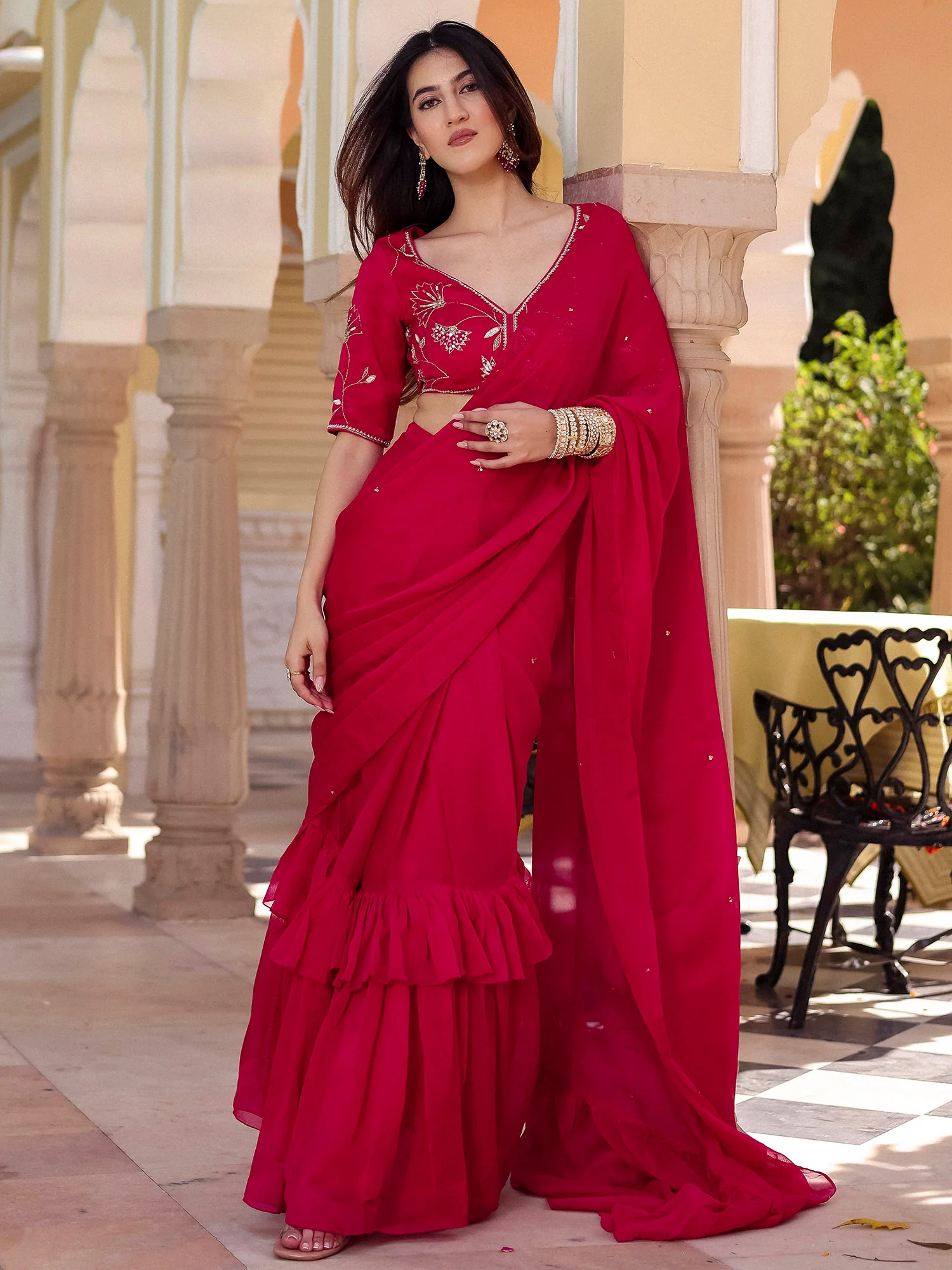 Pink Pre Draped Saree - Image 4