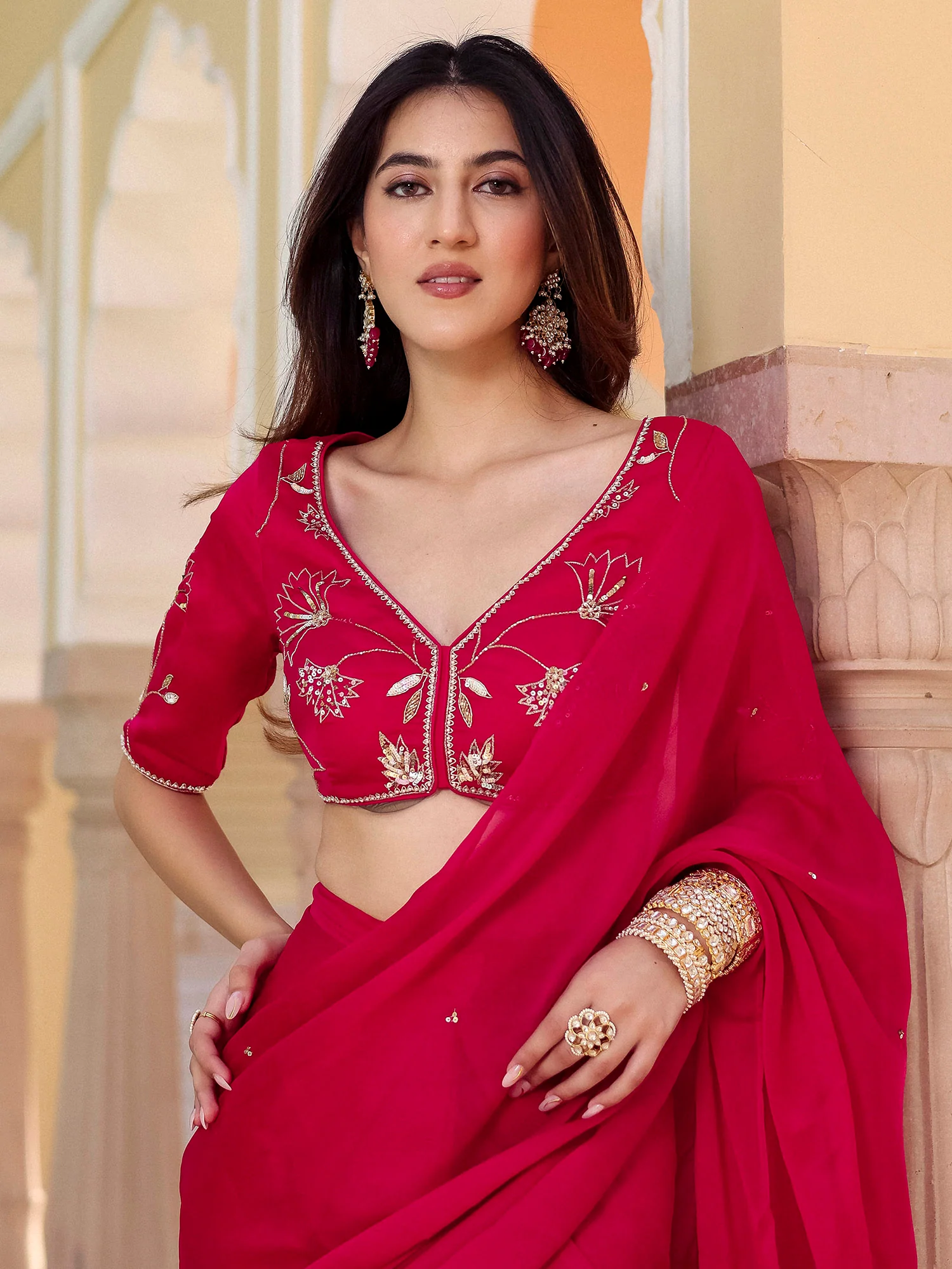 Pink Pre Draped Saree - Image 5