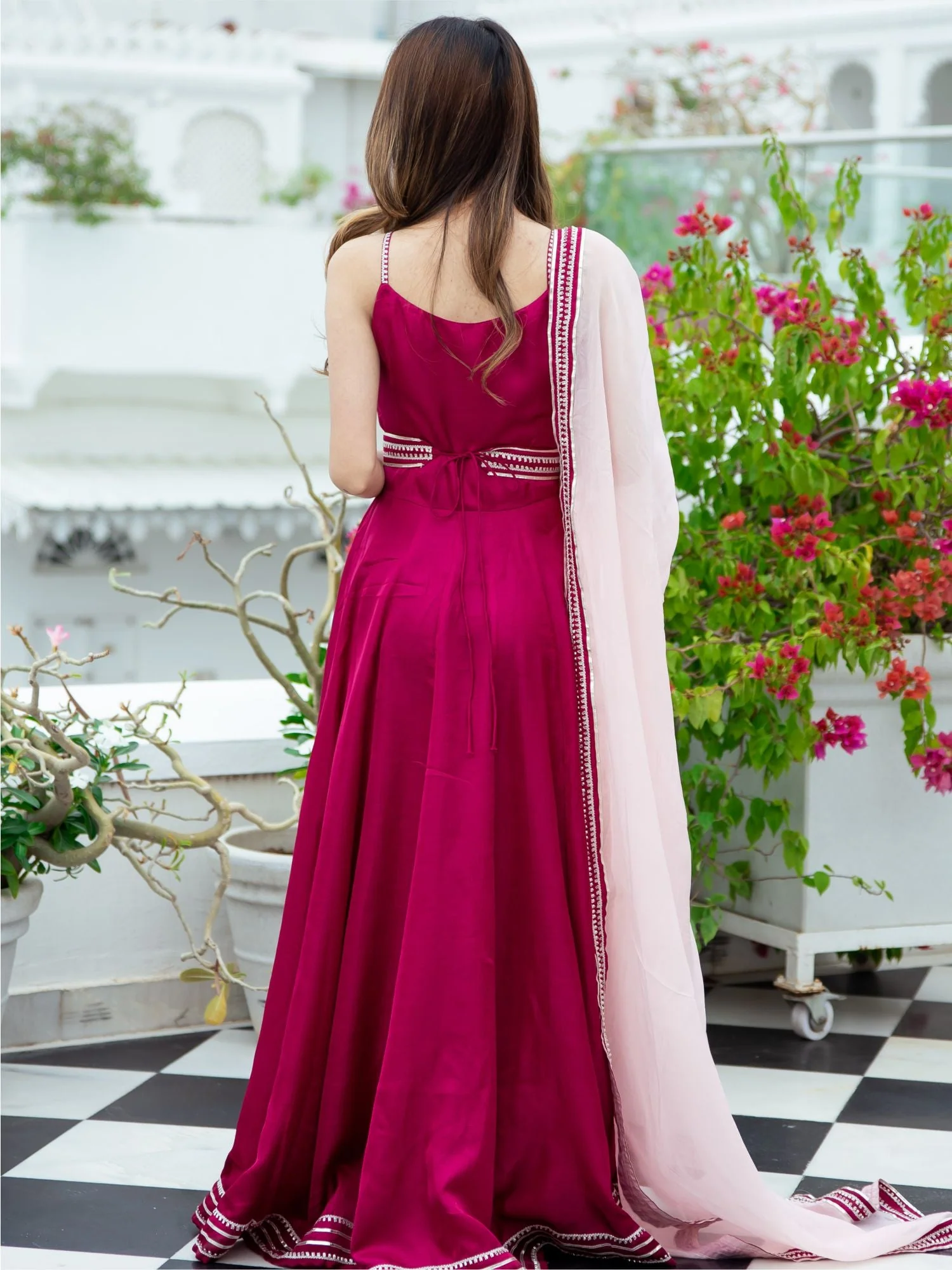 Pink Silk Long Dress With Dupatta - Image 3