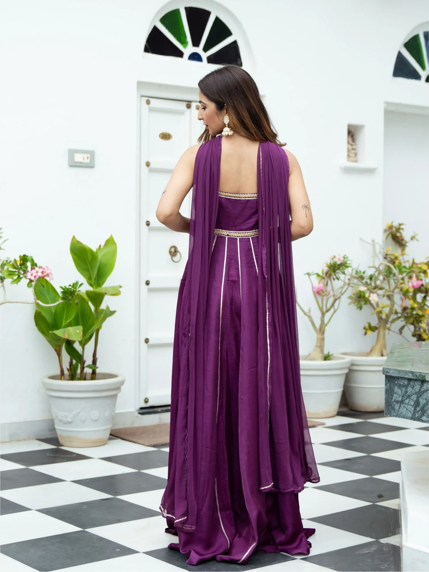 Purple Silk Long Dress With Dupatta - Image 7