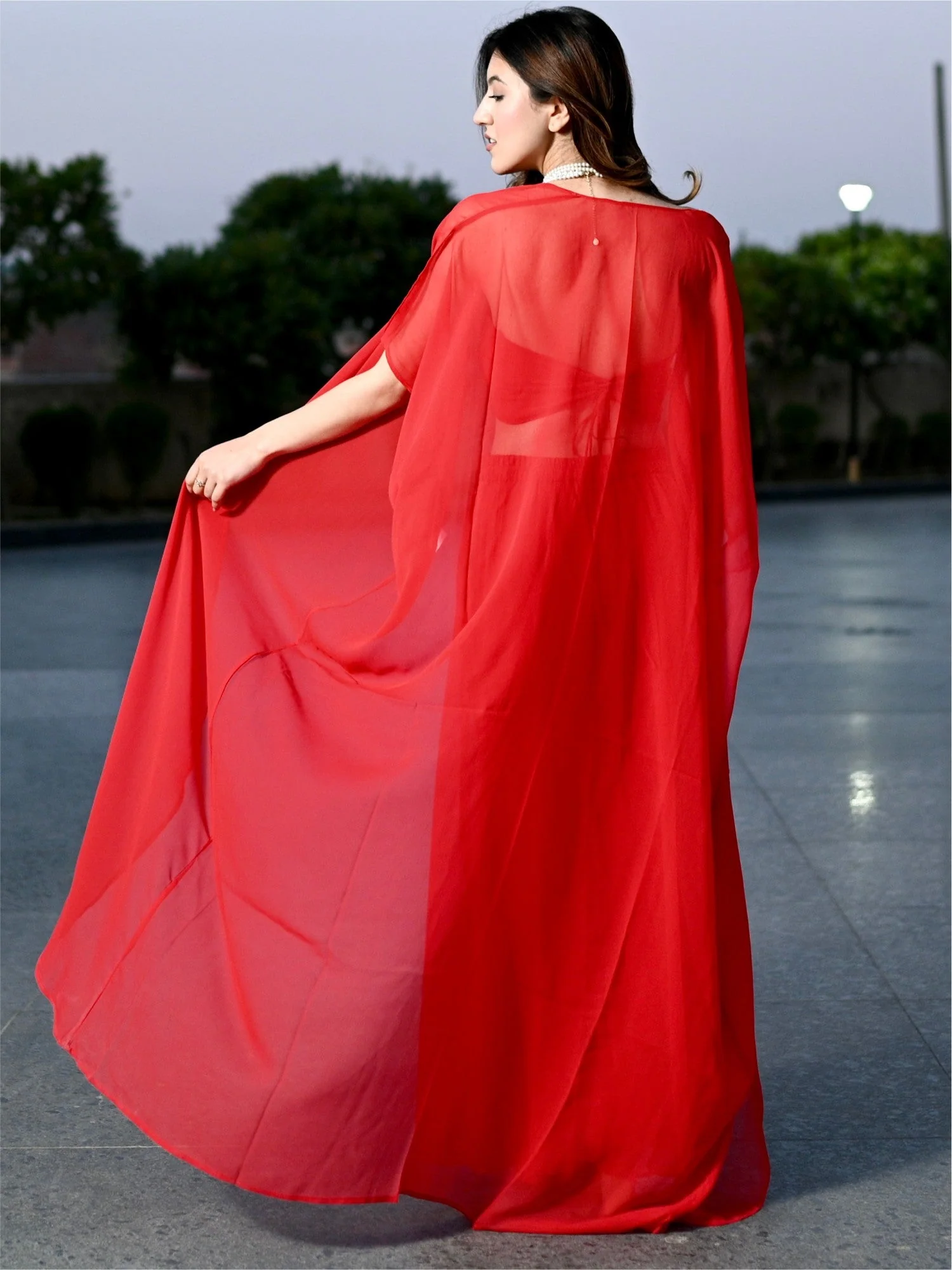 Red Georgette Three Piece Set - Image 3