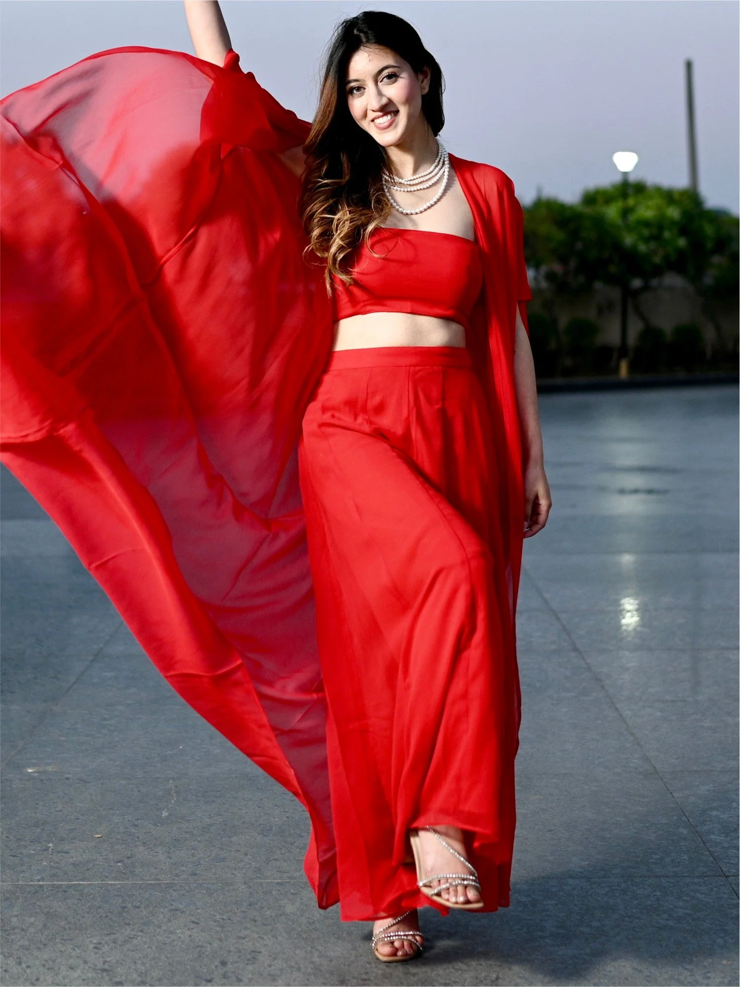 Red Georgette Three Piece Set - Image 5