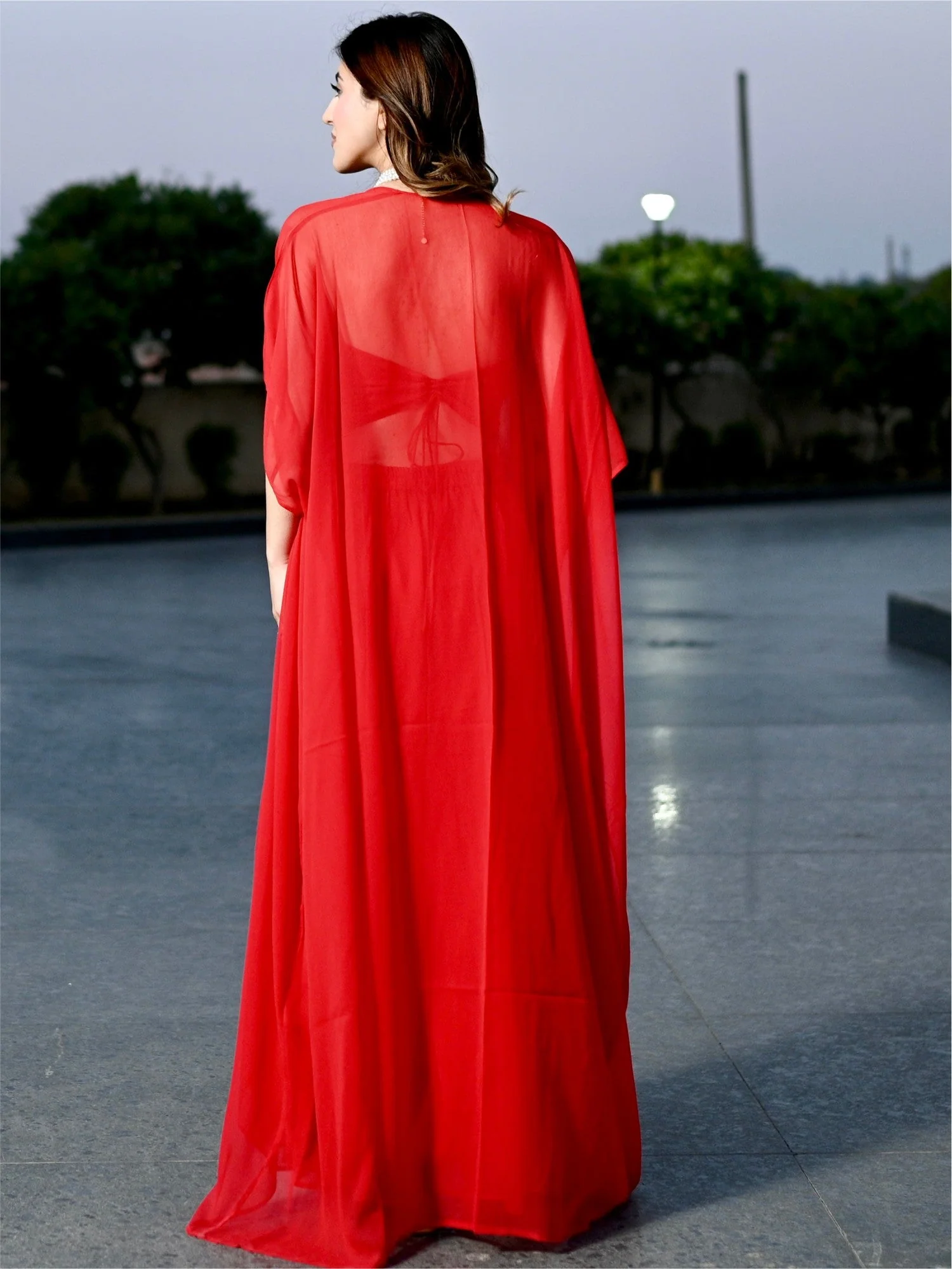 Red Georgette Three Piece Set - Image 6
