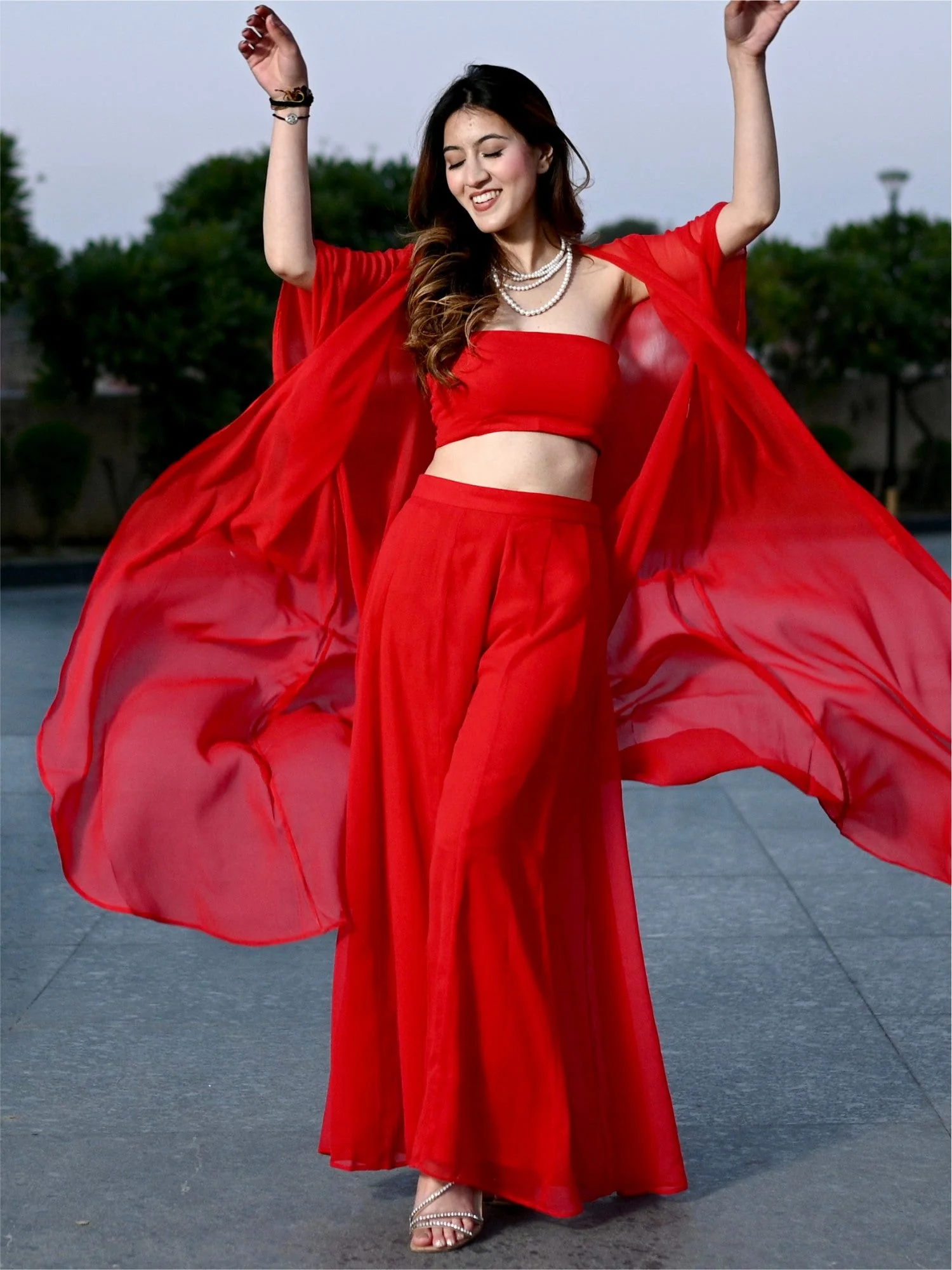 Red Georgette Three Piece Set - Image 7