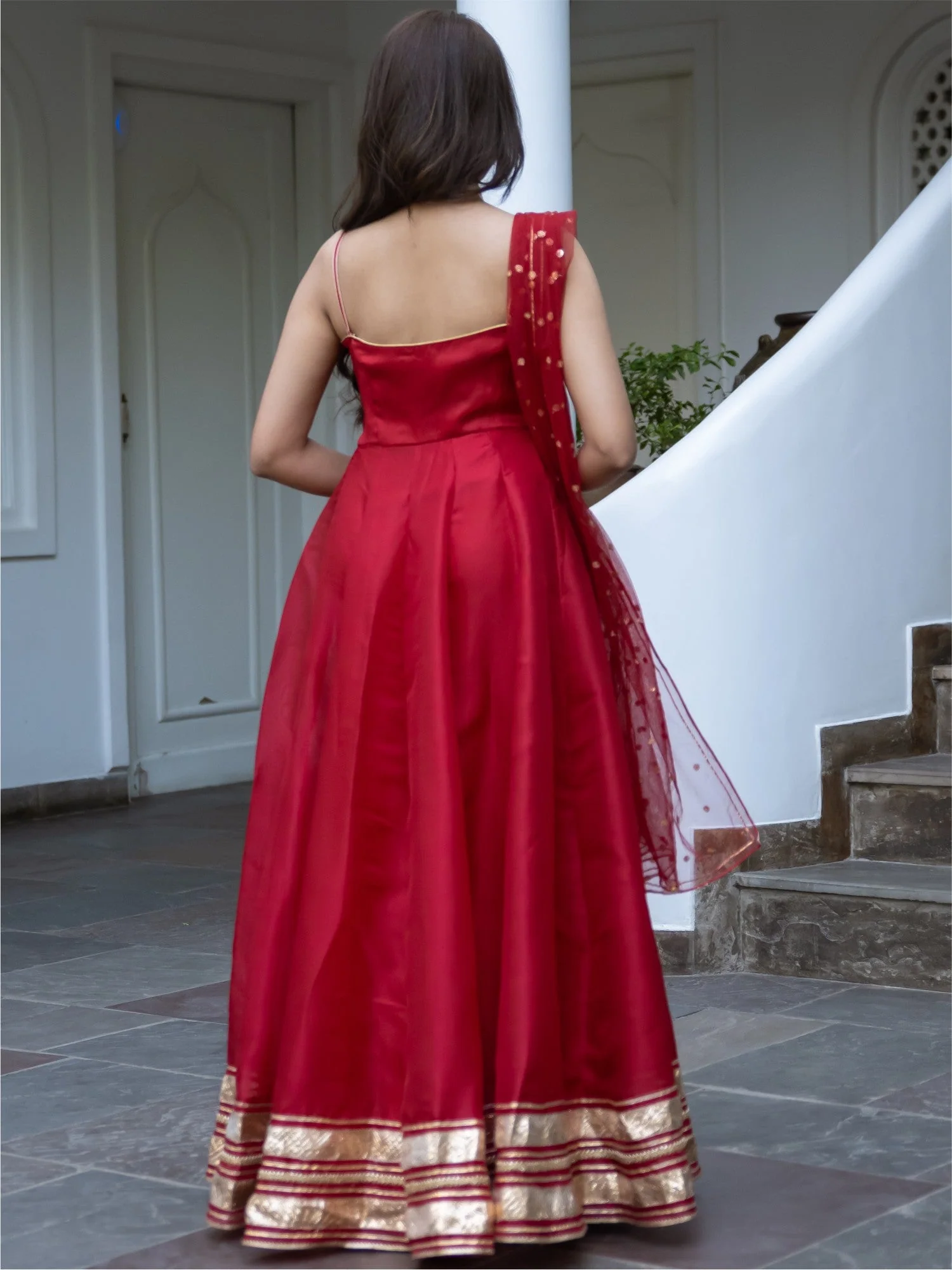 Red Organza Anarkali Dupatta Set - Image 8
