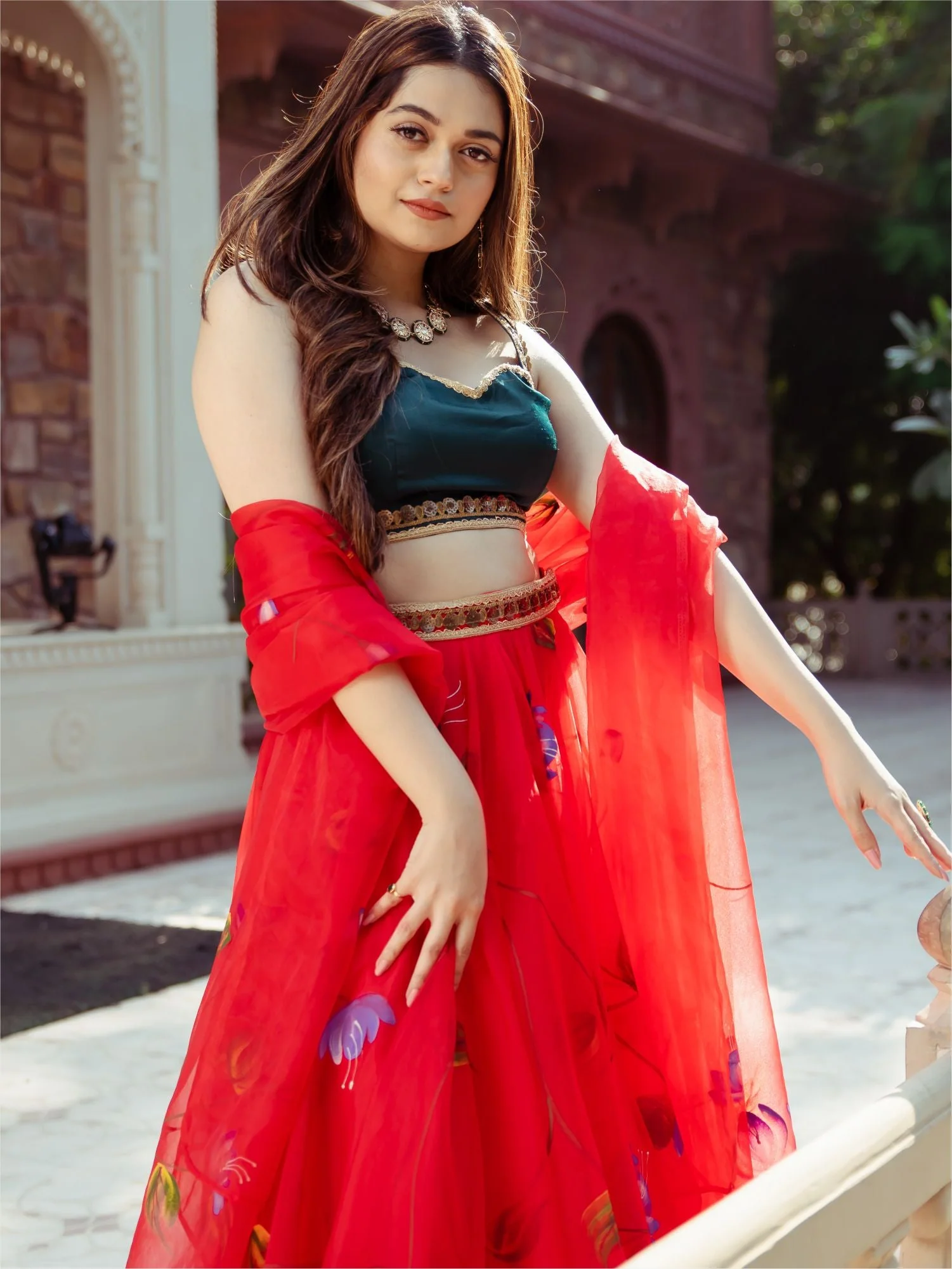 Red Organza Lehenga Choli Set - Image 3