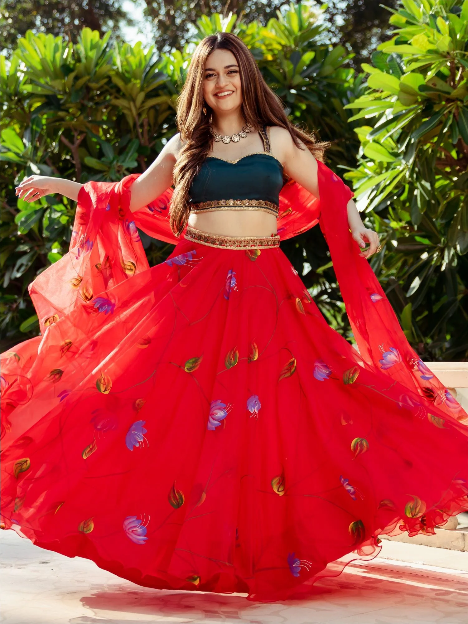 Red Organza Lehenga Choli Set - Image 4